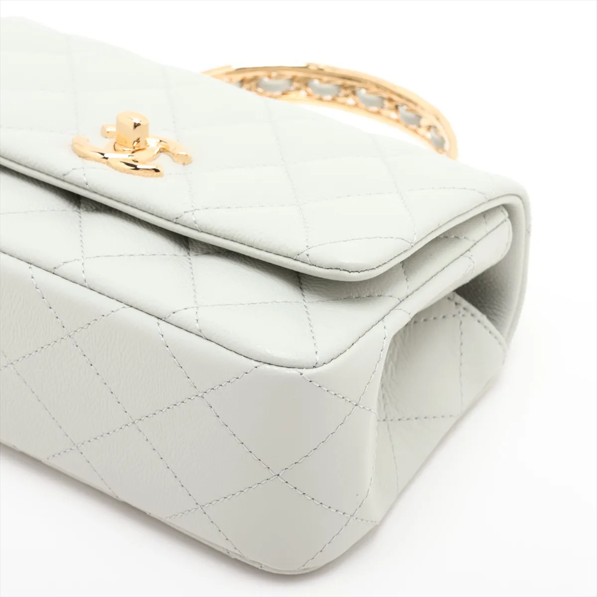 [Individually packaged] Chanel Matelassé Caviar Skin 2-Way Handbag, Top Handle, Green, Gold Hardware, JP6CU1CK, Random Plate — view 3