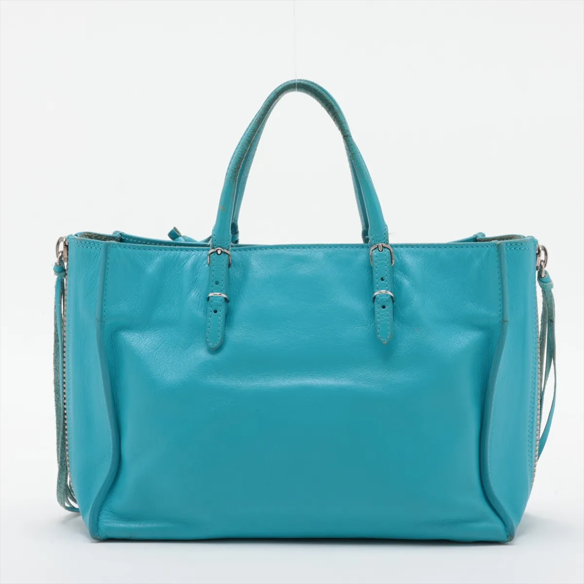 370926 Leather 2-Way Handbag, Blue, Mirror Strap Broken, with Mirror — view 2
