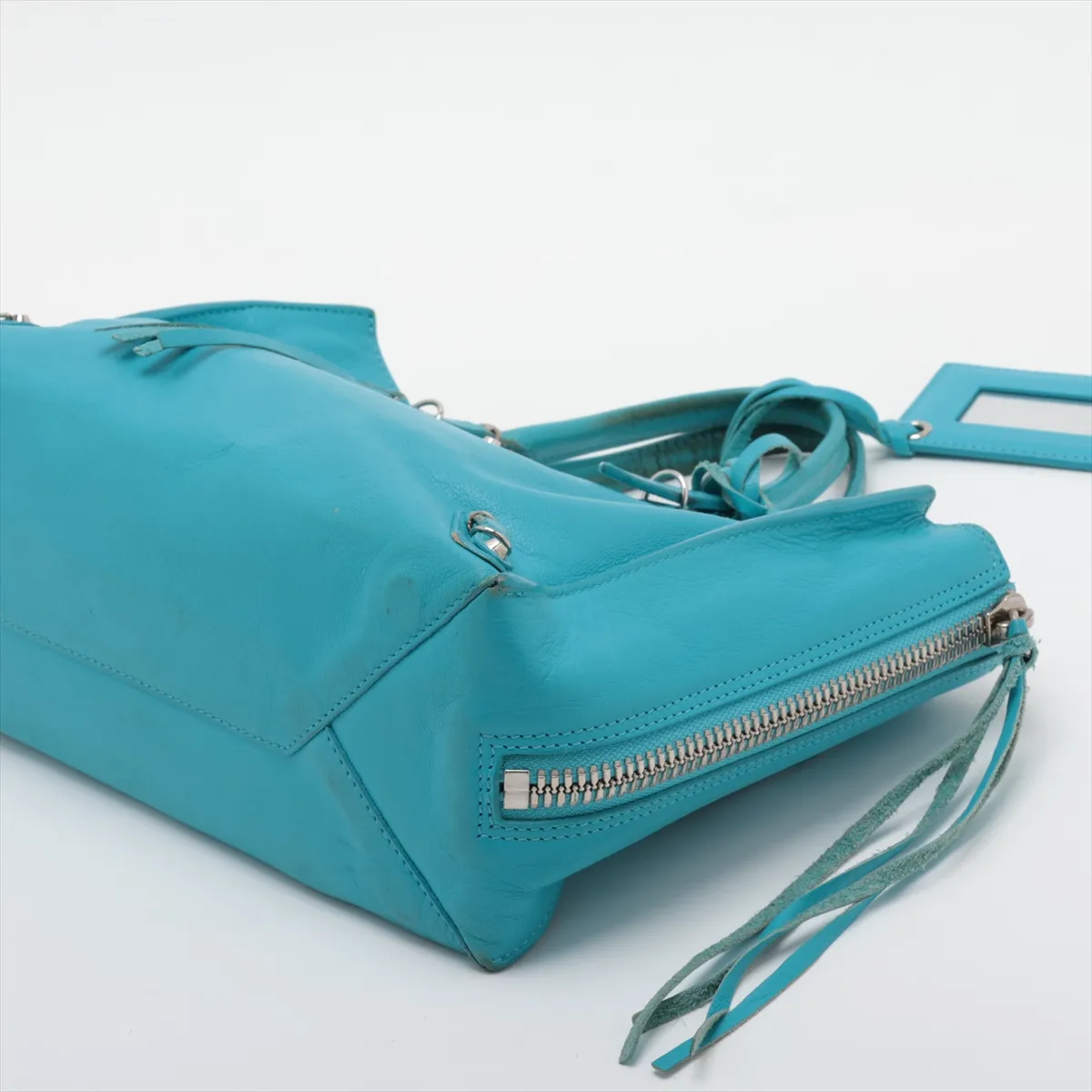 370926 Leather 2-Way Handbag, Blue, Mirror Strap Broken, with Mirror — view 3