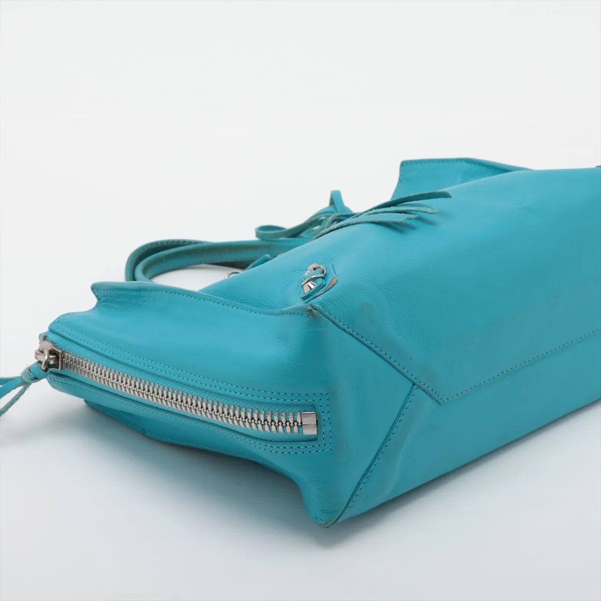 370926 Leather 2-Way Handbag, Blue, Mirror Strap Broken, with Mirror — view 4