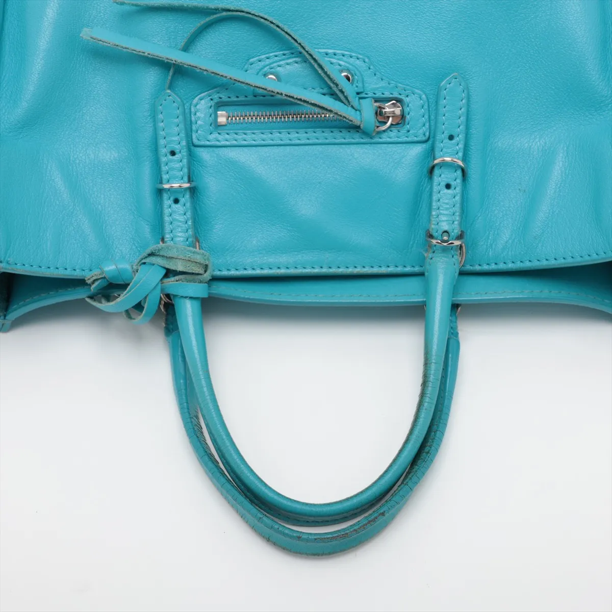 370926 Leather 2-Way Handbag, Blue, Mirror Strap Broken, with Mirror — view 5