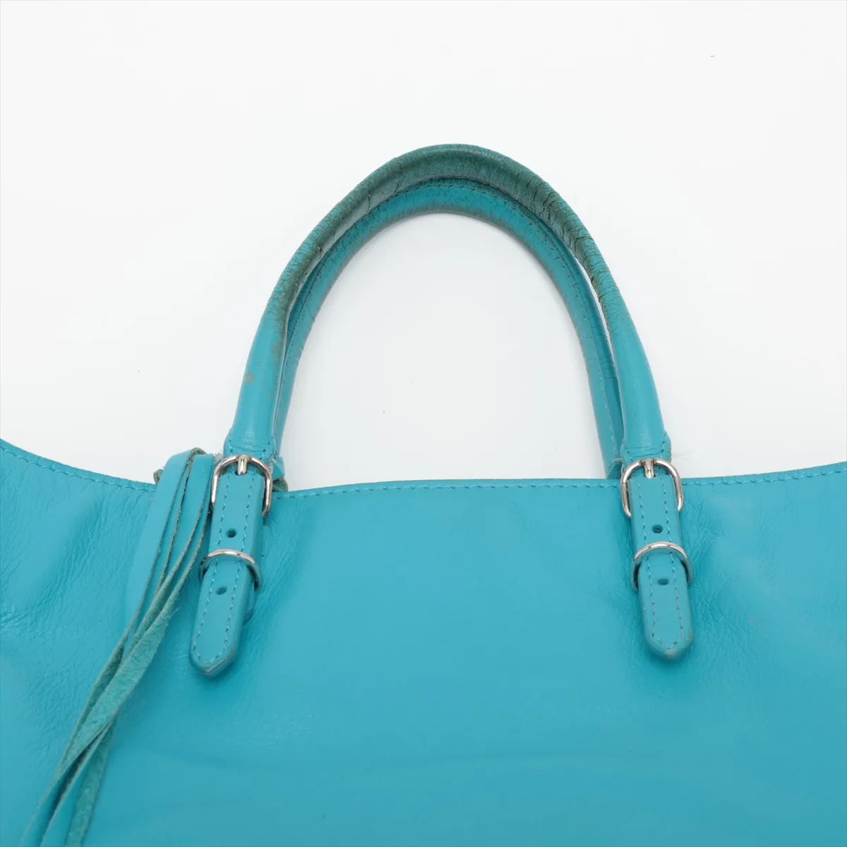 370926 Leather 2-Way Handbag, Blue, Mirror Strap Broken, with Mirror — view 6