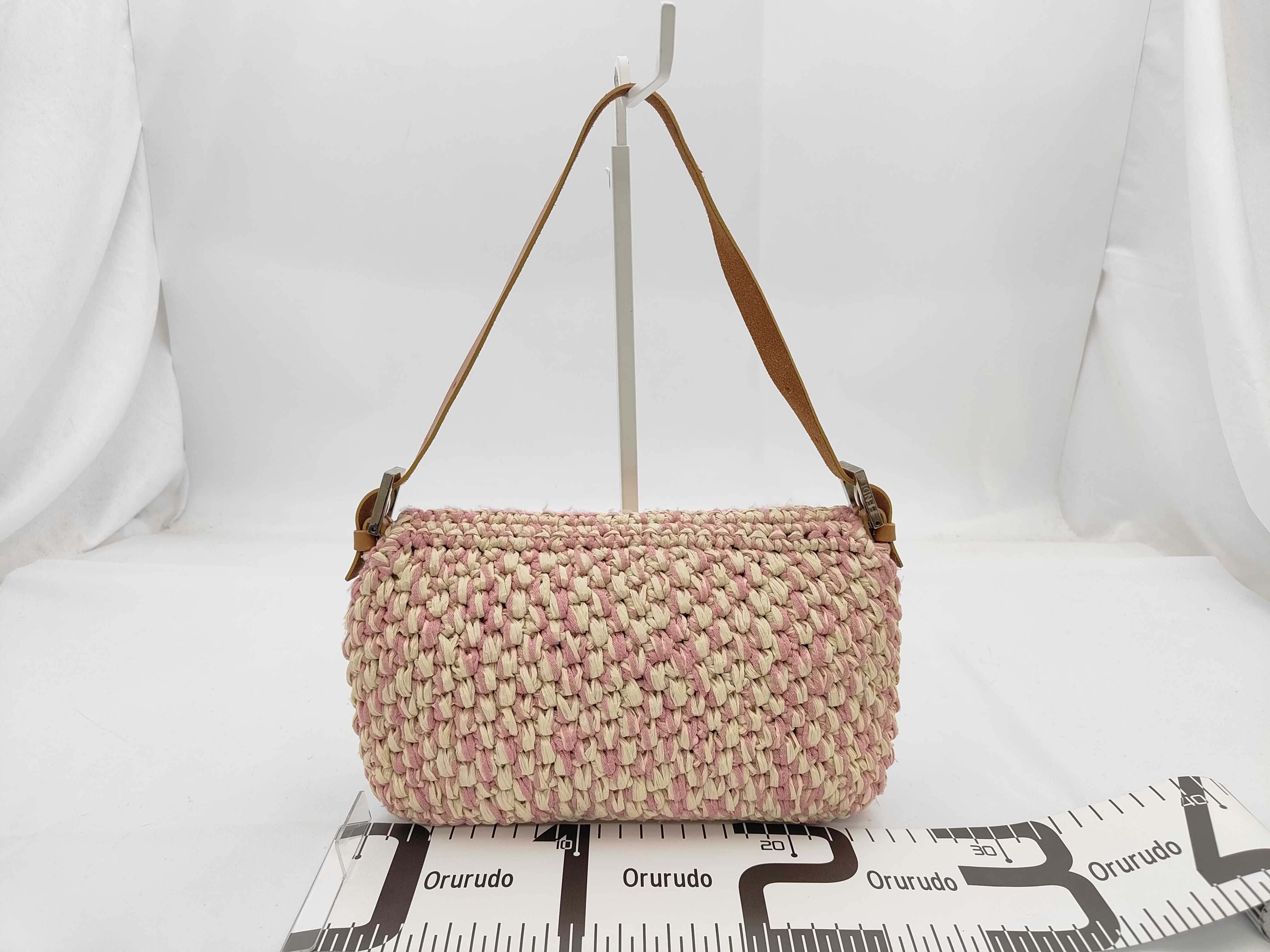 Mamma Bucket Shoulder Bag, Straw Leather, Pink and White Shoulder Bag — view 2