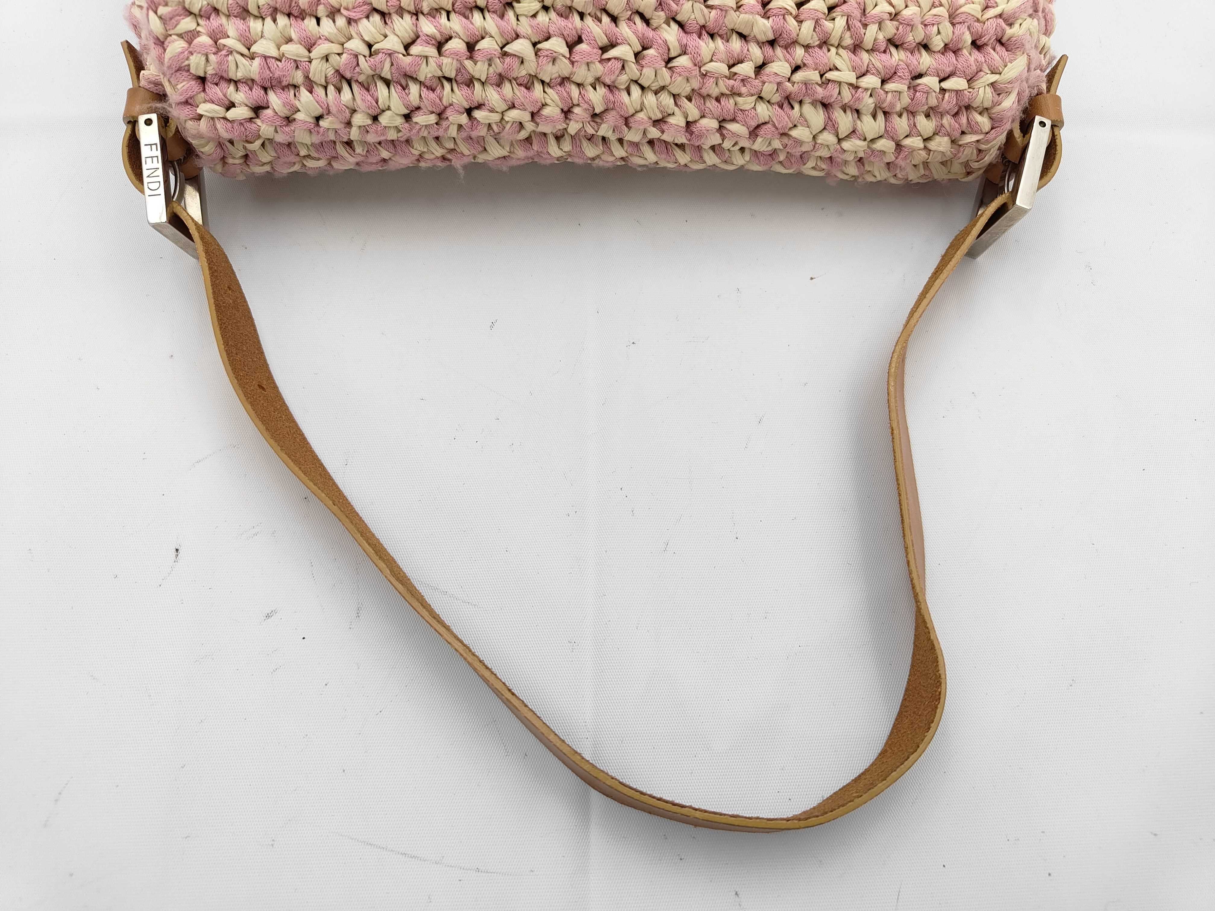 Mamma Bucket Shoulder Bag, Straw Leather, Pink and White Shoulder Bag — view 3