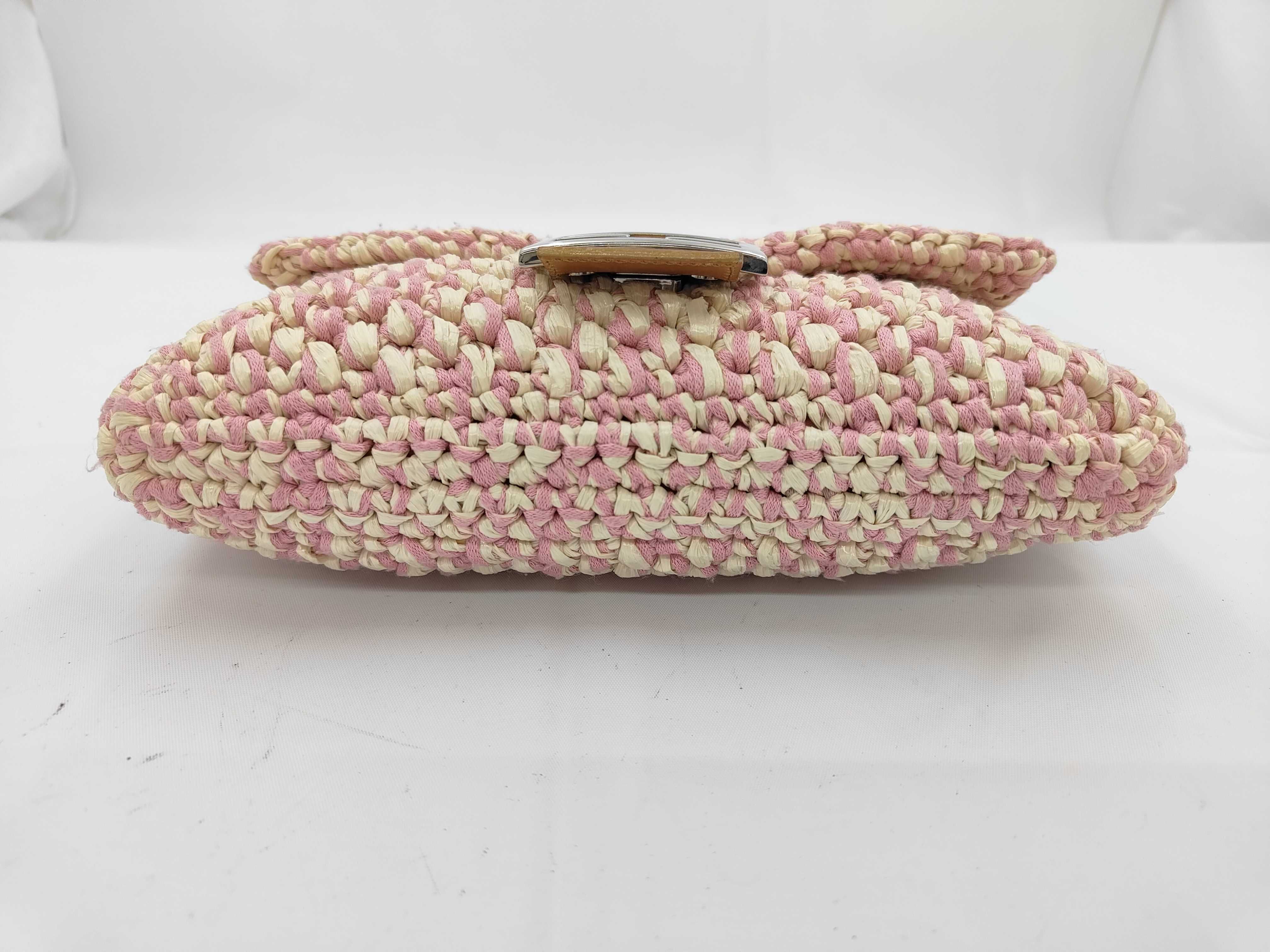 Mamma Bucket Shoulder Bag, Straw Leather, Pink and White Shoulder Bag — view 5