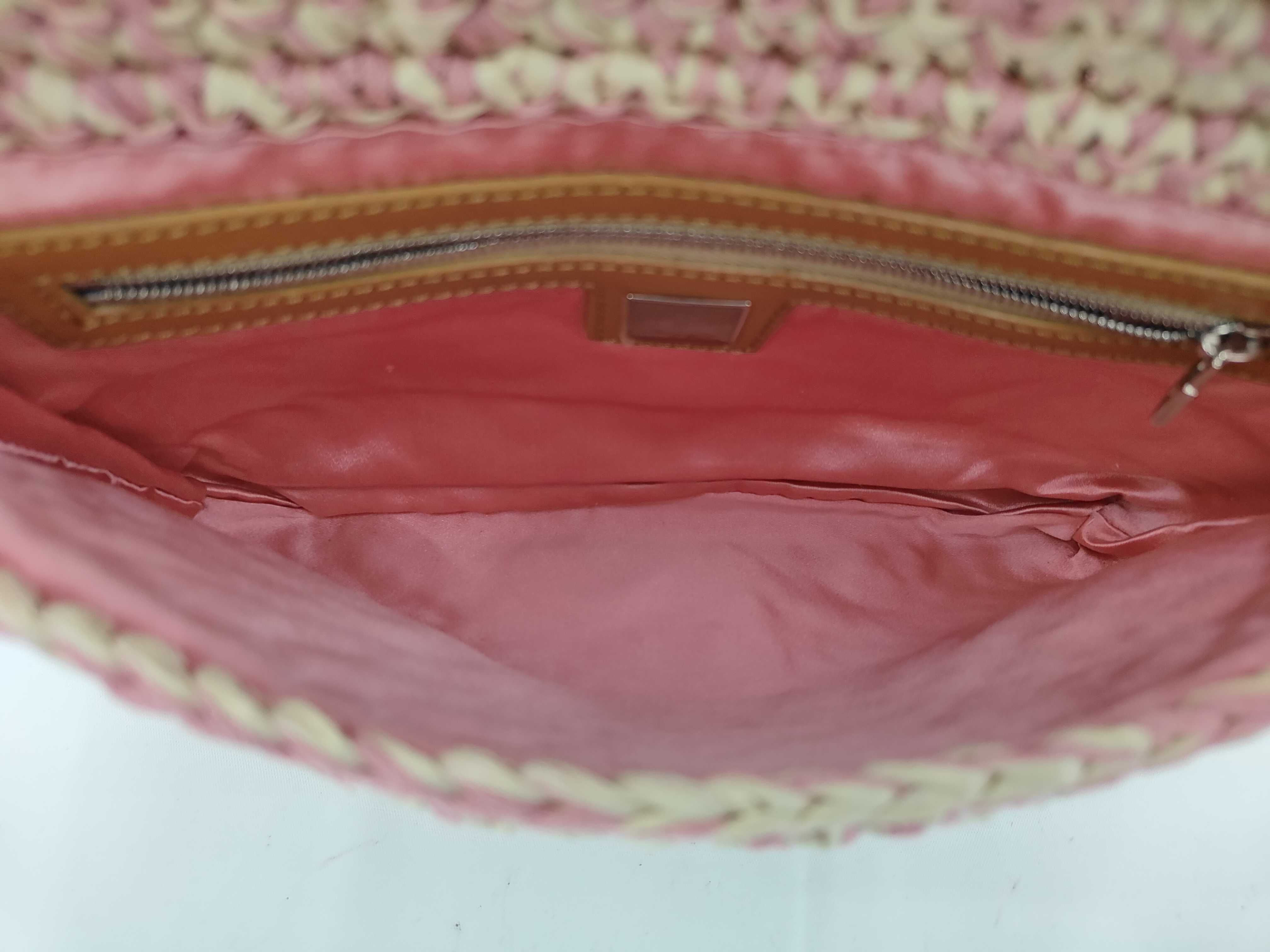 Mamma Bucket Shoulder Bag, Straw Leather, Pink and White Shoulder Bag — view 9