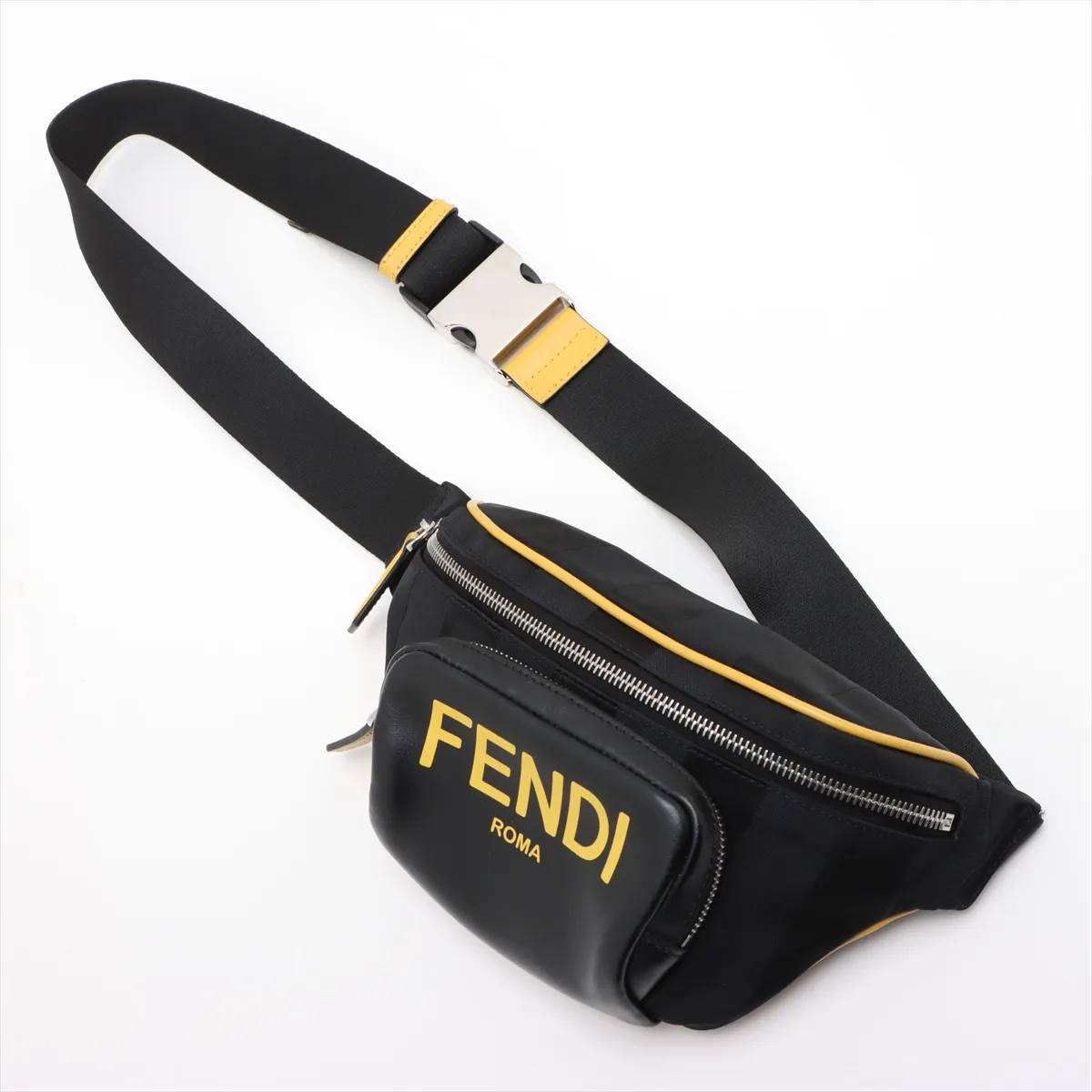 nylon x leather body bag black x yellow 7VA483 — view 6