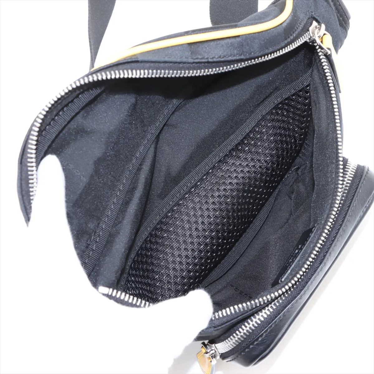 nylon x leather body bag black x yellow 7VA483 — view 7