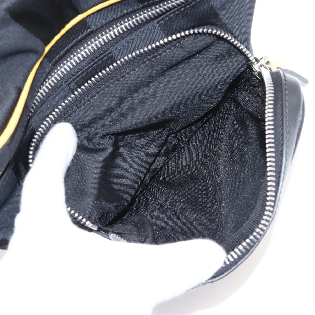 nylon x leather body bag black x yellow 7VA483 — view 9