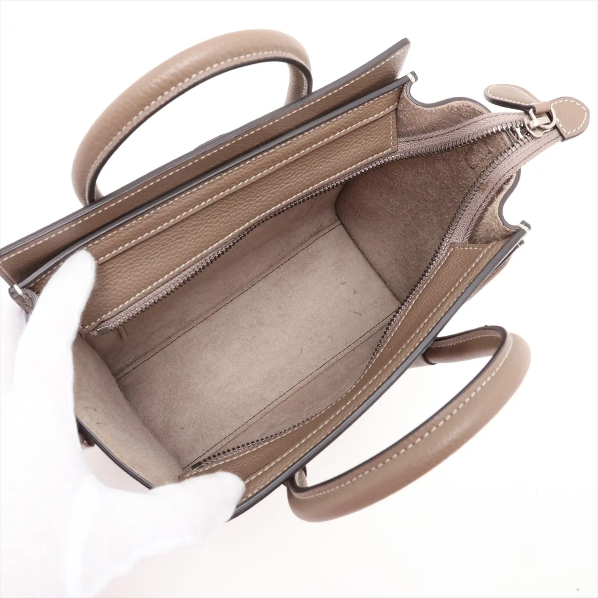 Luggage Nano Shopper Leather 2-Way Handbag, Greige — view 8