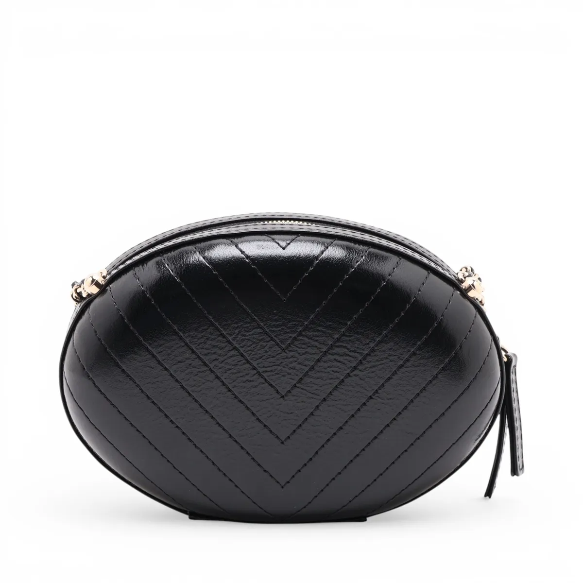 La Pausa Leather Chain Shoulder Bag, Chevron V-stitch Fringe, Black x White, Gold Hardware, 26917825, Serial Number 26 — view 2