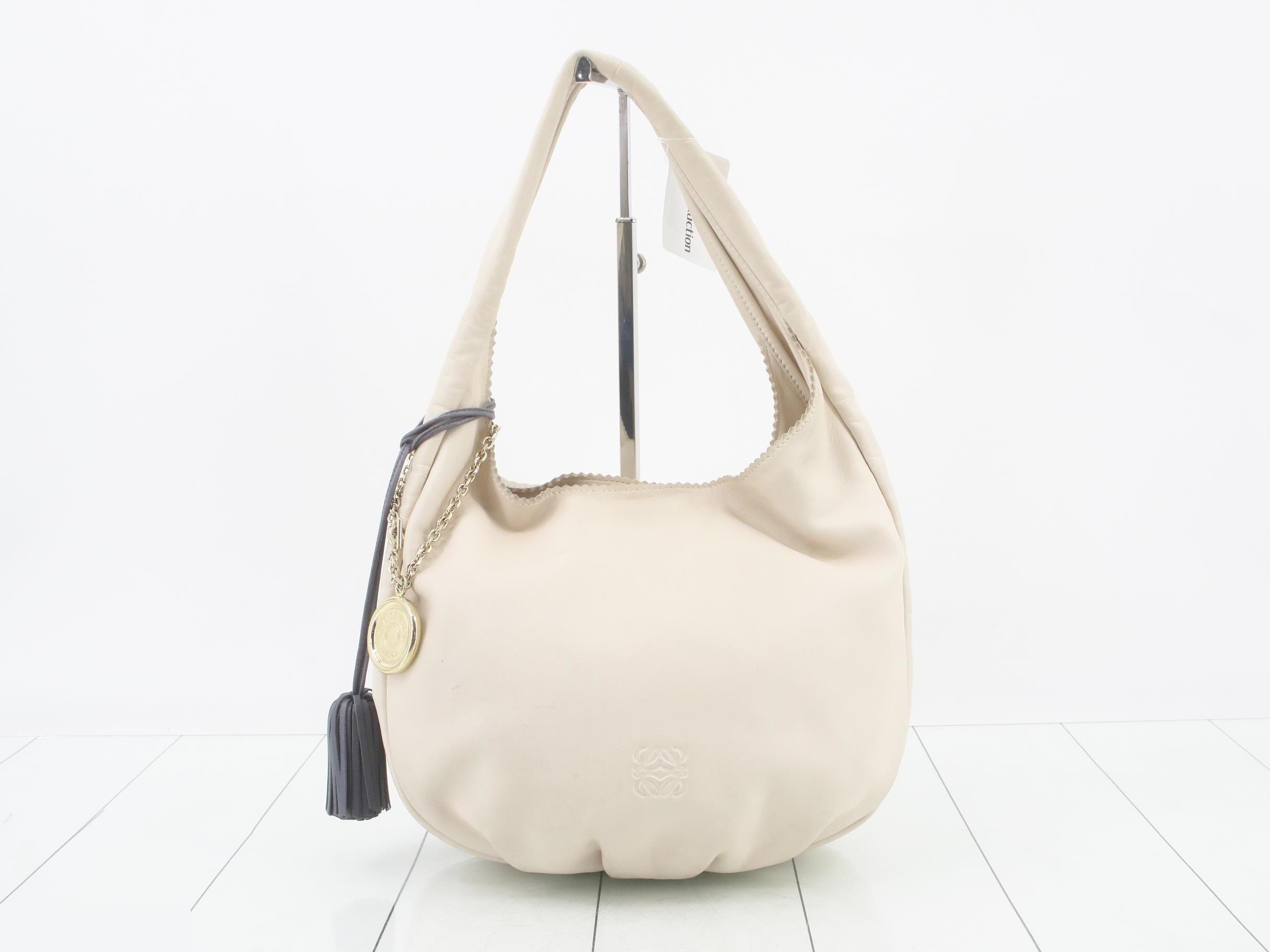 Anagram One-Shoulder Bag with Tassel, White Leather