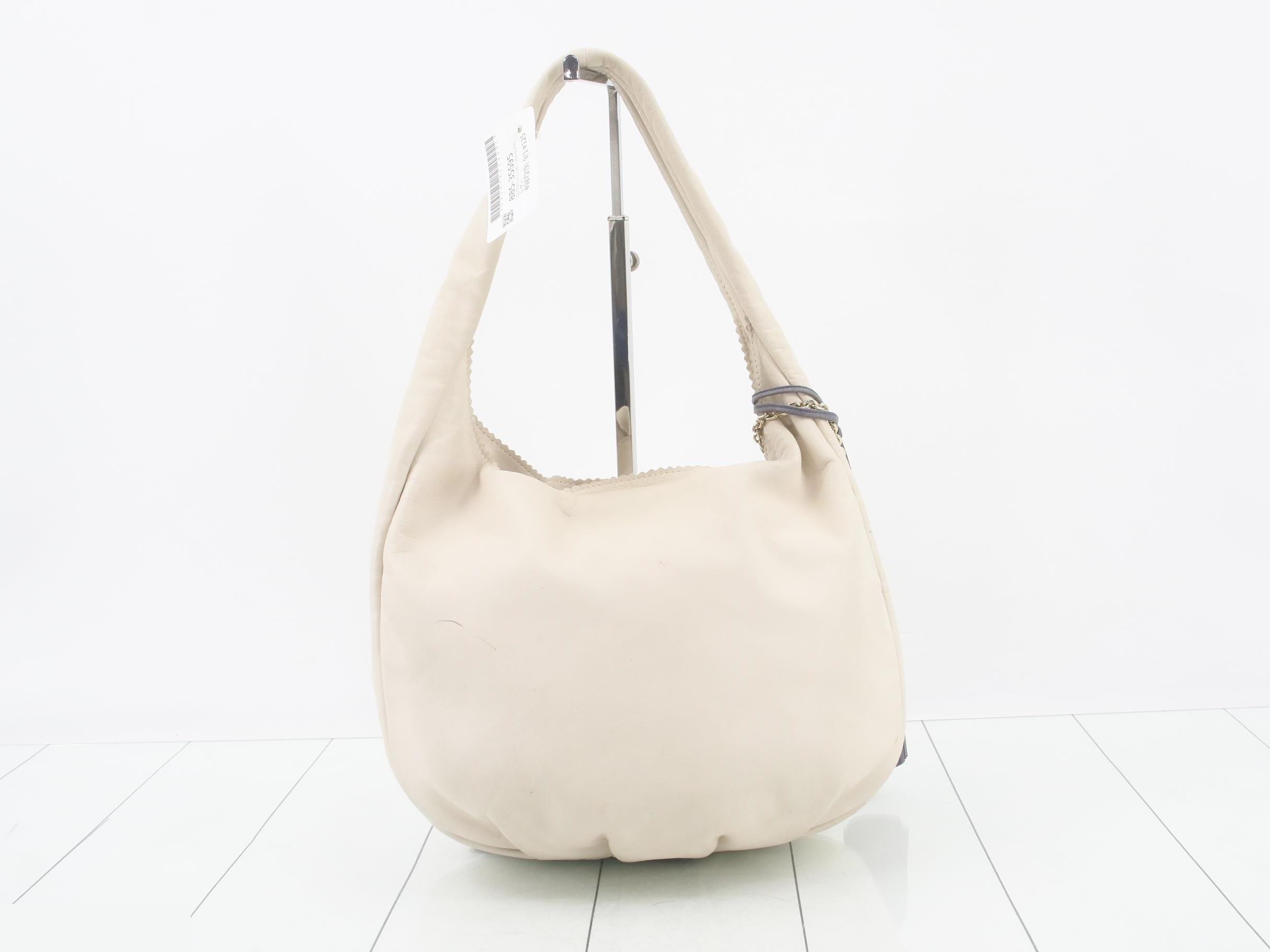 Anagram One-Shoulder Bag with Tassel, White Leather — view 2