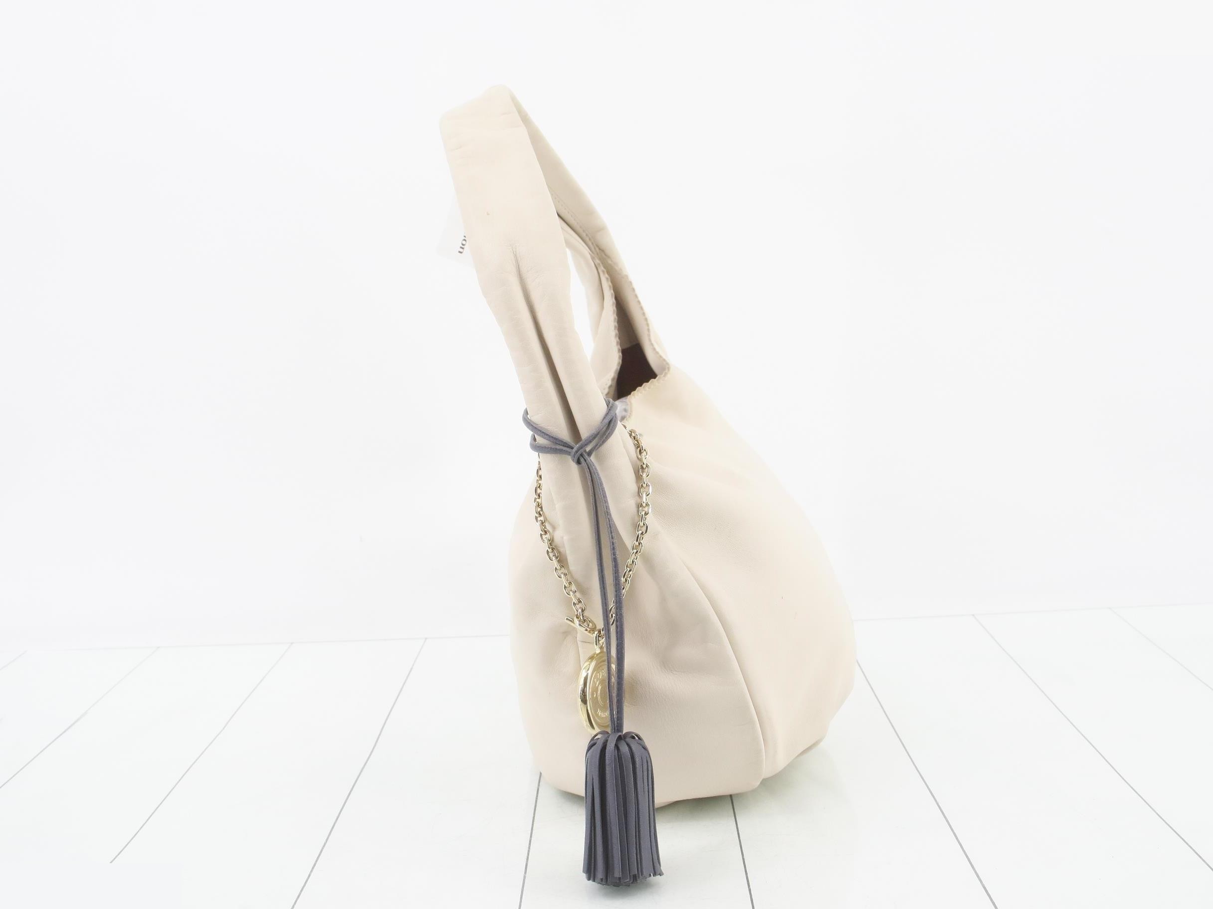 Anagram One-Shoulder Bag with Tassel, White Leather — view 4