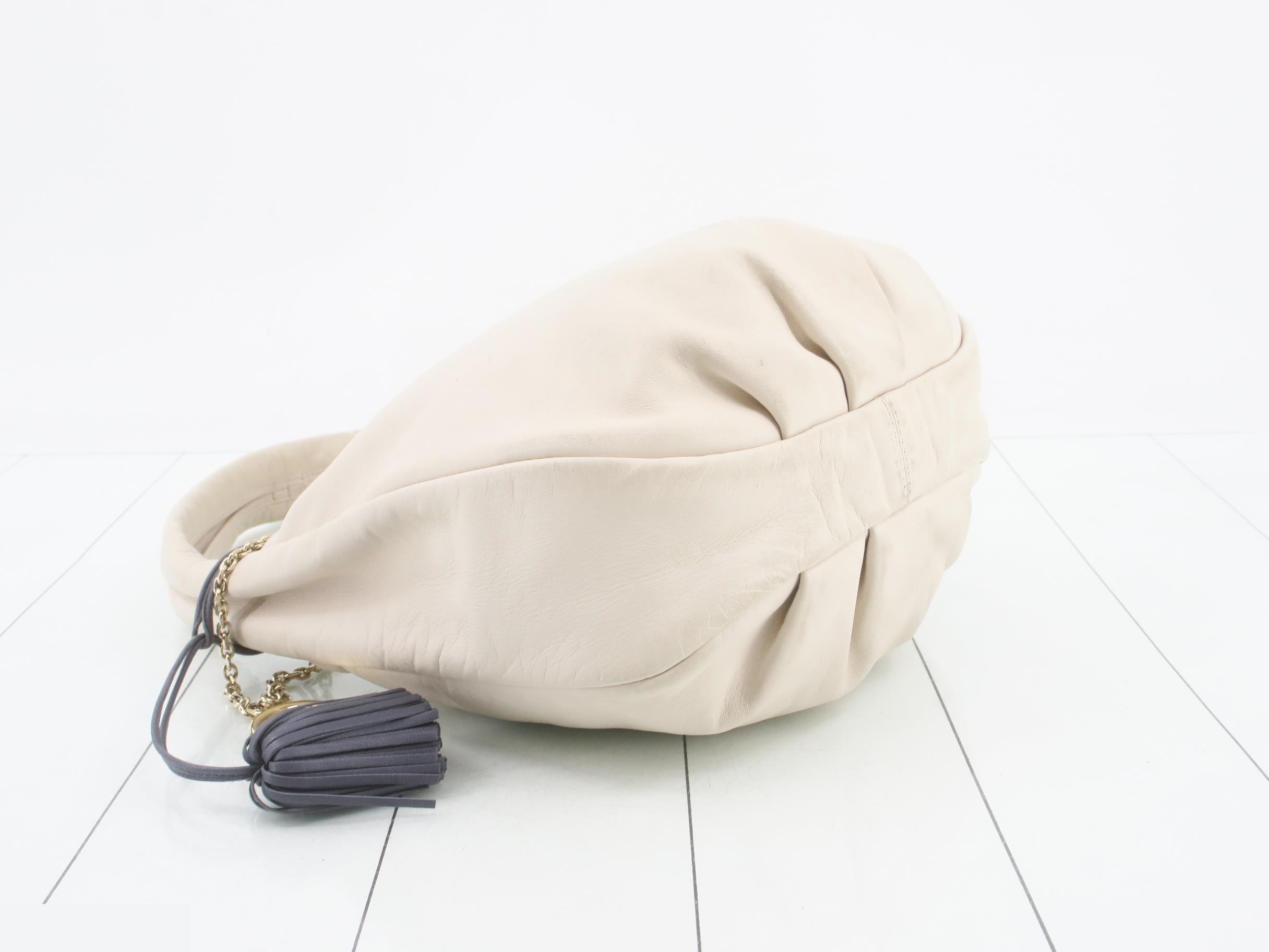 Anagram One-Shoulder Bag with Tassel, White Leather — view 5