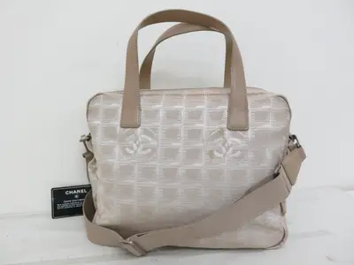 New Travel Line Calfskin Nylon Hand Tote Shoulder Bag Beige Shoulder Bag