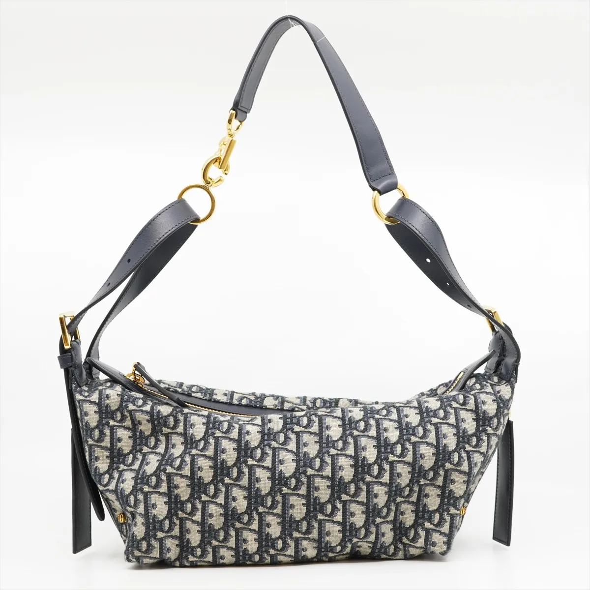 Oblique D-Journey - Canvas and Leather One-Shoulder Bag, Blue with Gold Hardware, Dust Bag Included, Minor Stitching Inside. — view 2