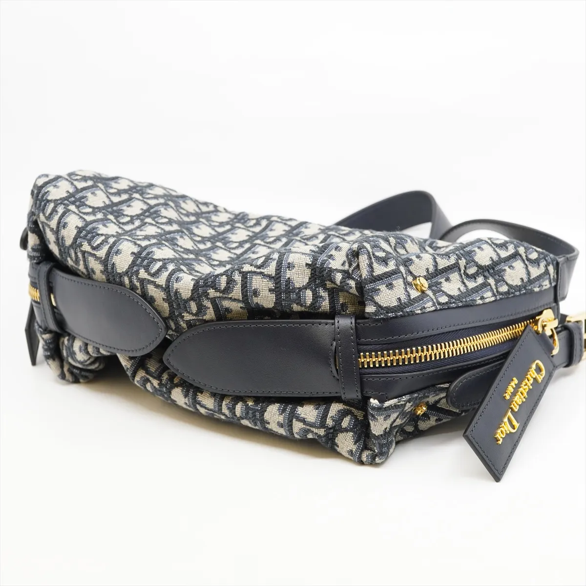 Oblique D-Journey - Canvas and Leather One-Shoulder Bag, Blue with Gold Hardware, Dust Bag Included, Minor Stitching Inside. — view 3