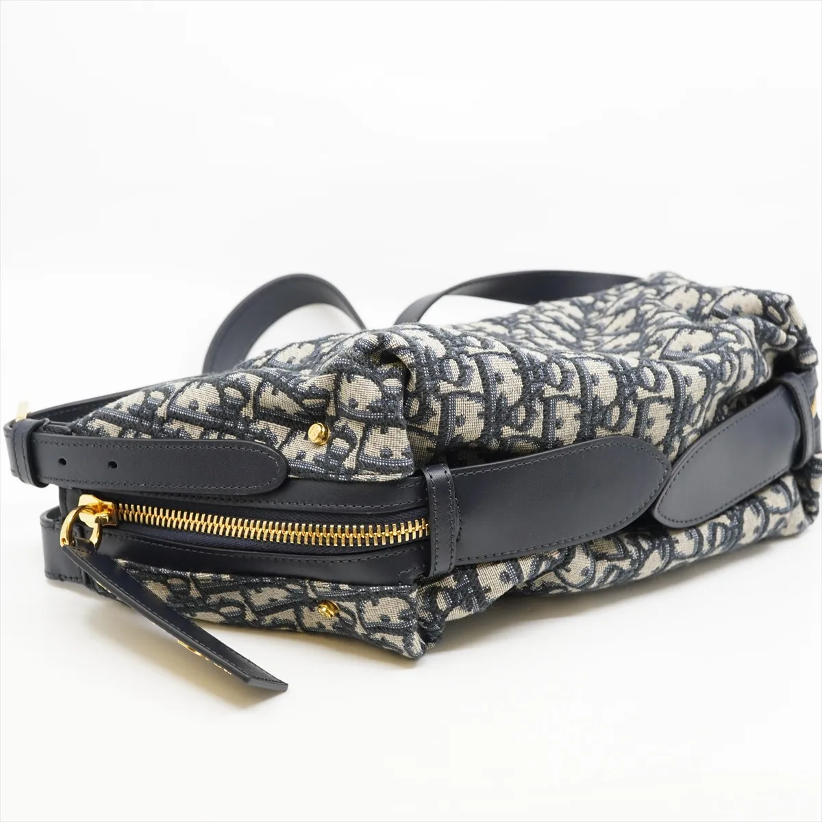 Oblique D-Journey - Canvas and Leather One-Shoulder Bag, Blue with Gold Hardware, Dust Bag Included, Minor Stitching Inside. — view 4