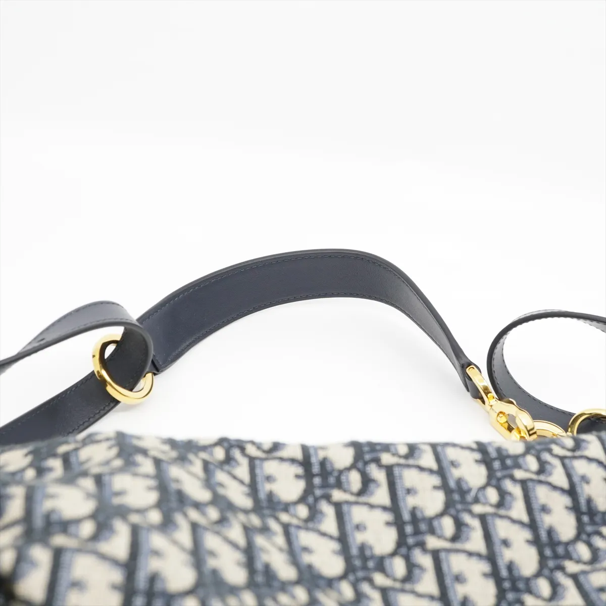 Oblique D-Journey - Canvas and Leather One-Shoulder Bag, Blue with Gold Hardware, Dust Bag Included, Minor Stitching Inside. — view 6