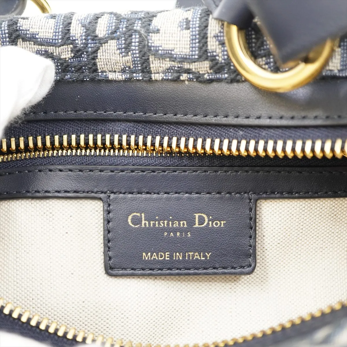 Oblique D-Journey - Canvas and Leather One-Shoulder Bag, Blue with Gold Hardware, Dust Bag Included, Minor Stitching Inside. — view 10