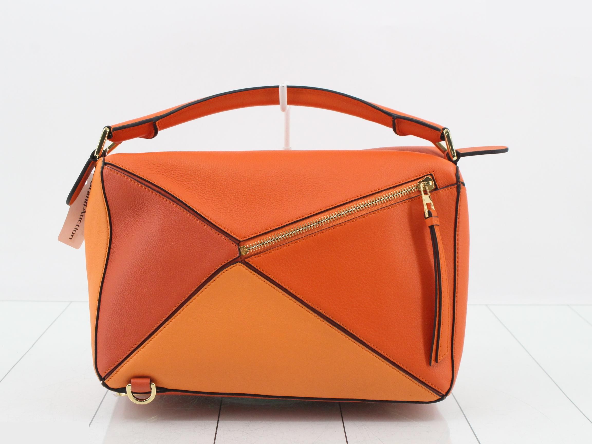 Puzzle Leather 2-Way Handbag, Orange — view 2