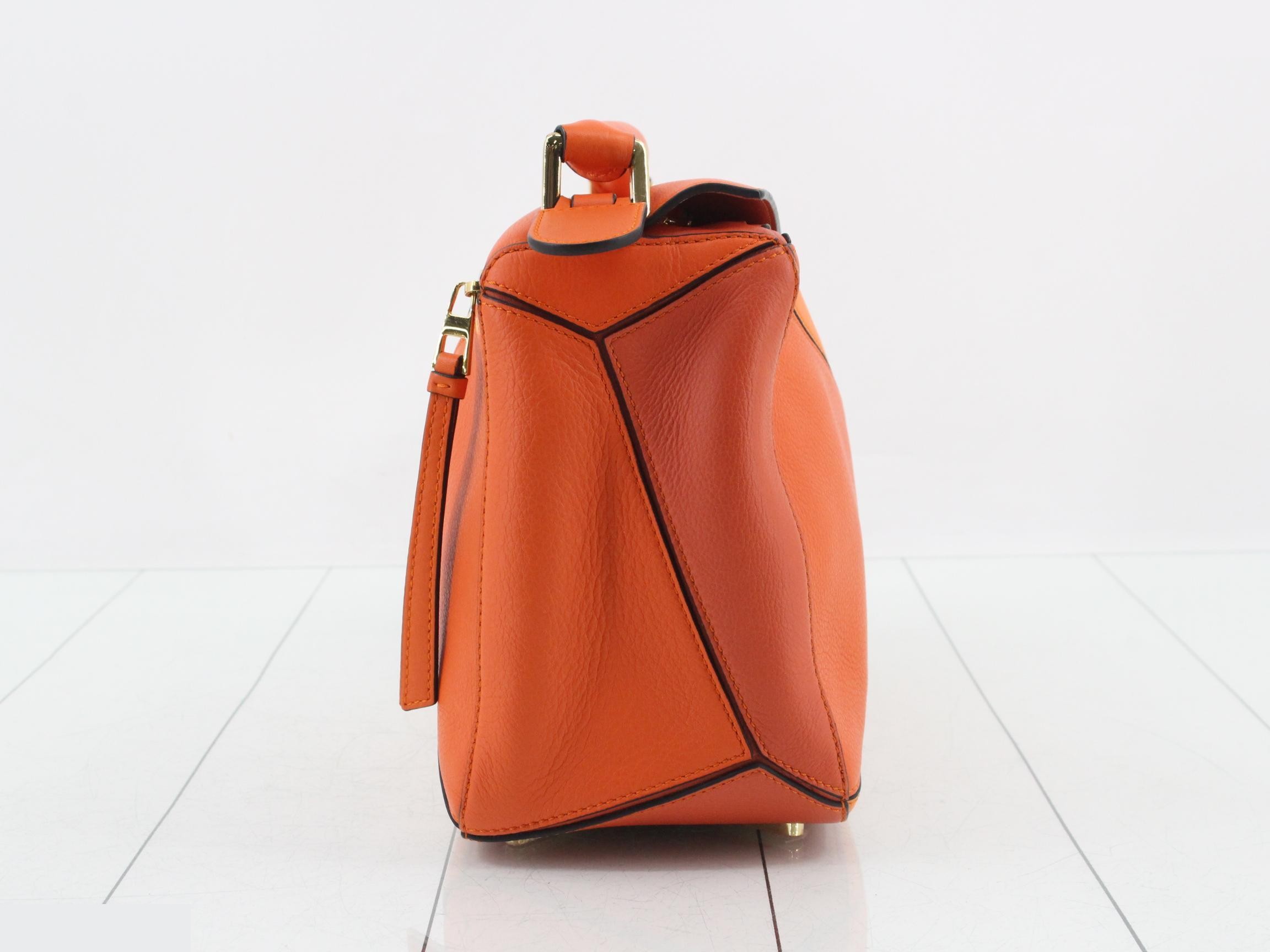 Puzzle Leather 2-Way Handbag, Orange — view 4