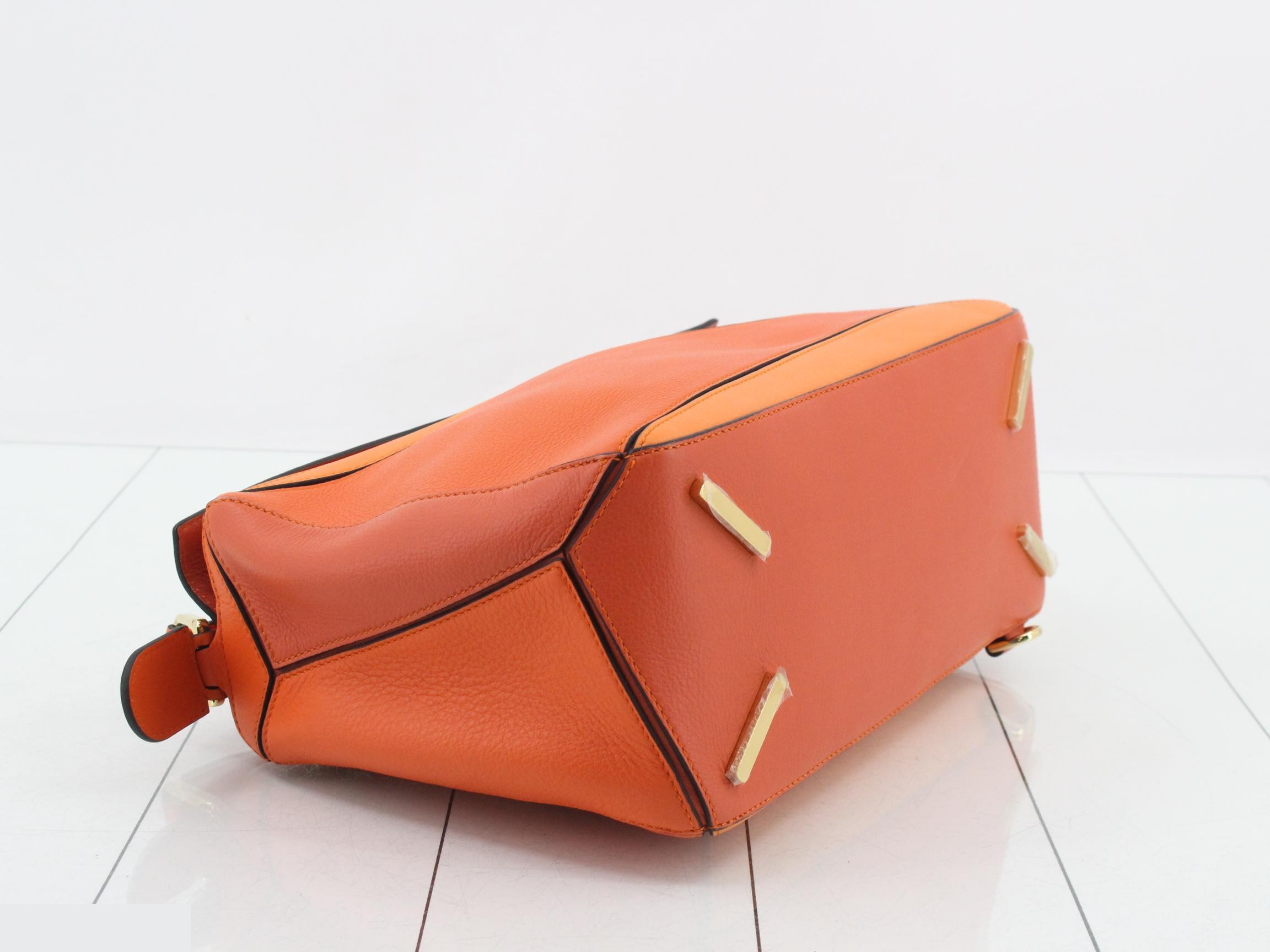 Puzzle Leather 2-Way Handbag, Orange — view 5