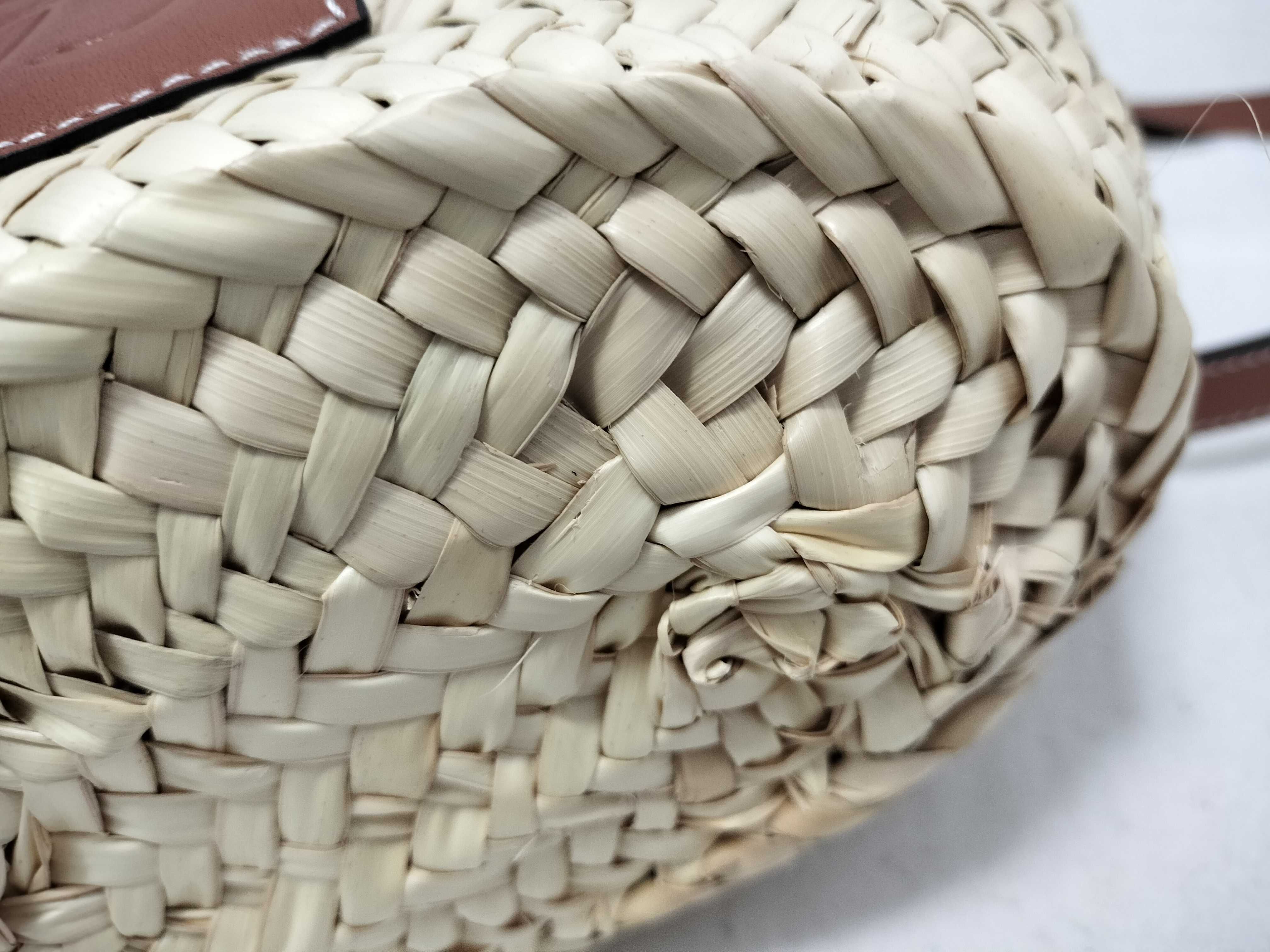 Drawstring Bucket Bag, Raffia x Canvas x Leather, Basket Bag, Beige x Brown, Shoulder Bag — view 13