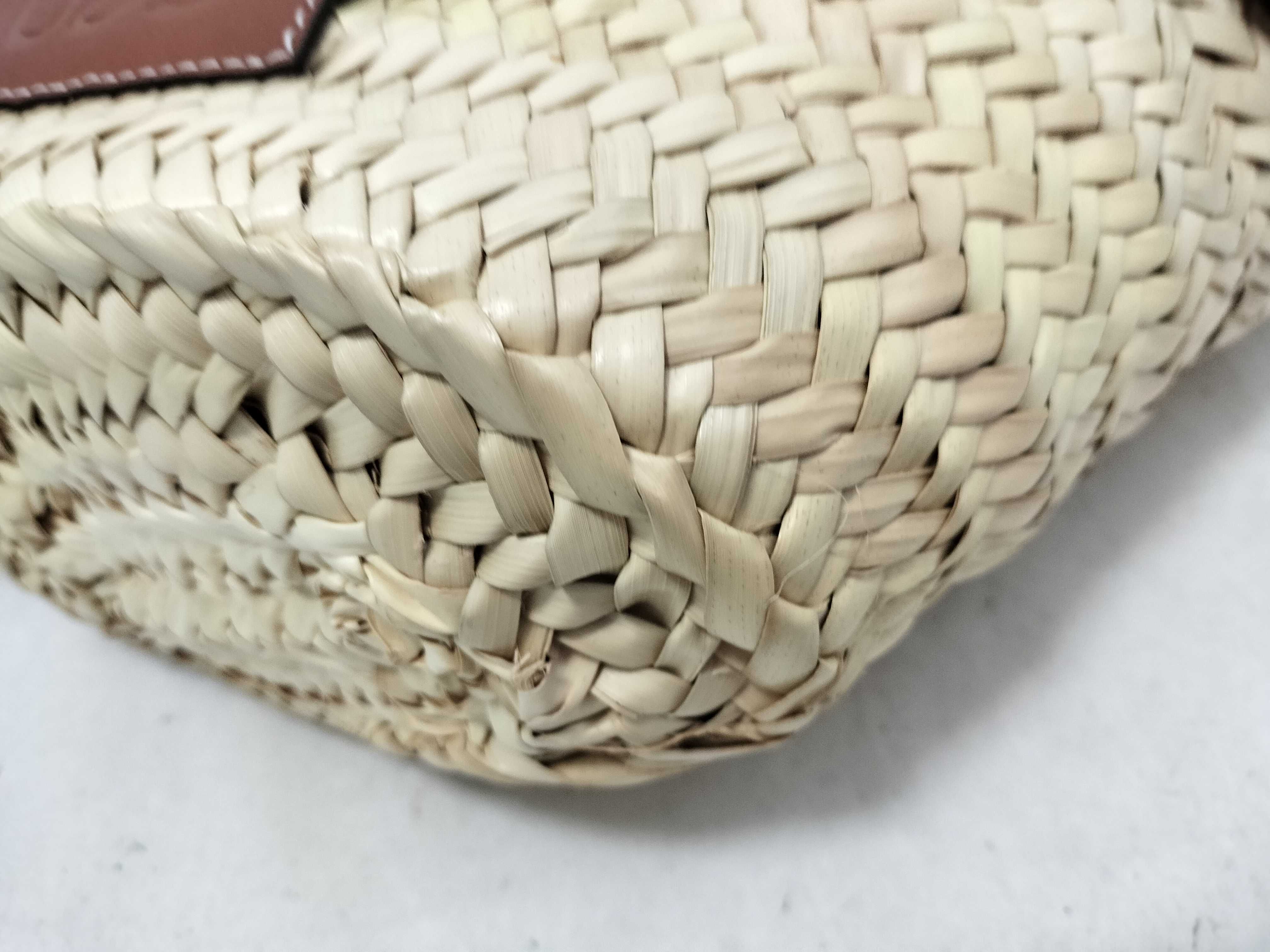 Drawstring Bucket Bag, Raffia x Canvas x Leather, Basket Bag, Beige x Brown, Shoulder Bag — view 6