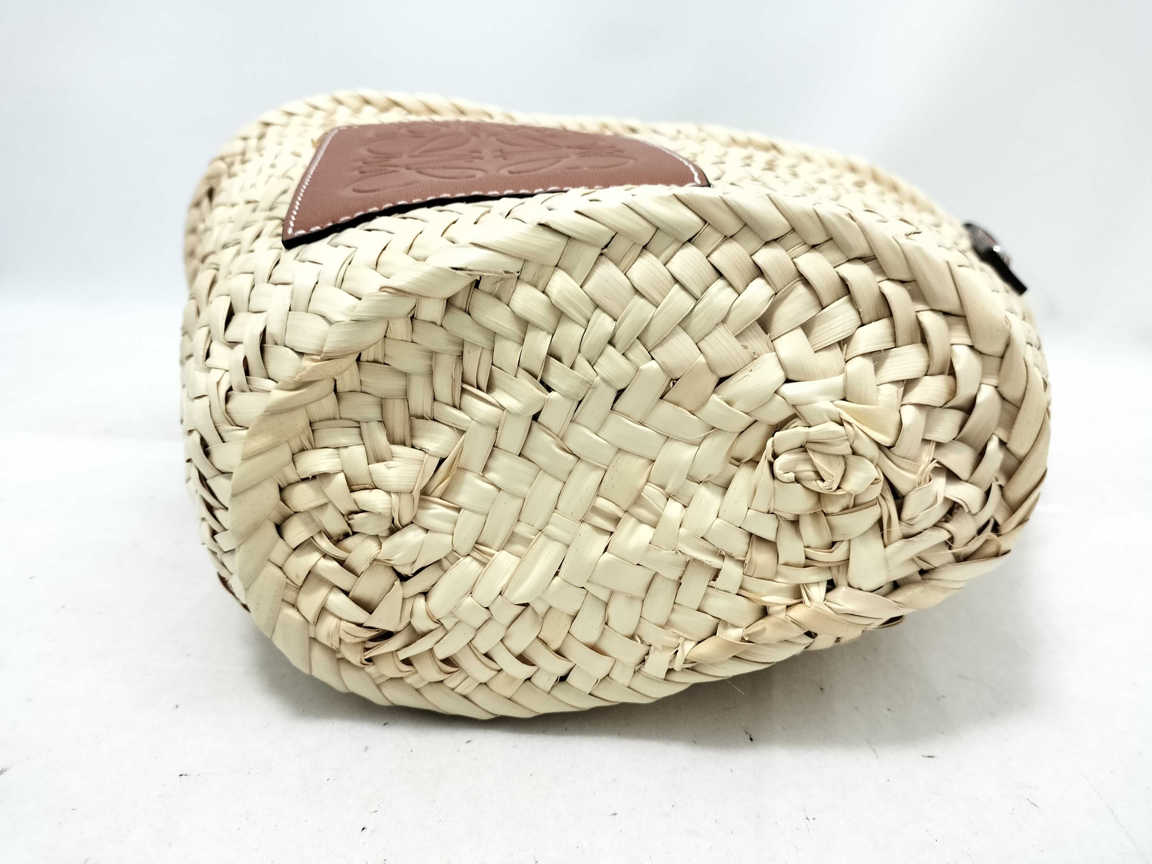 Drawstring Bucket Bag, Raffia x Canvas x Leather, Basket Bag, Beige x Brown, Shoulder Bag — view 7