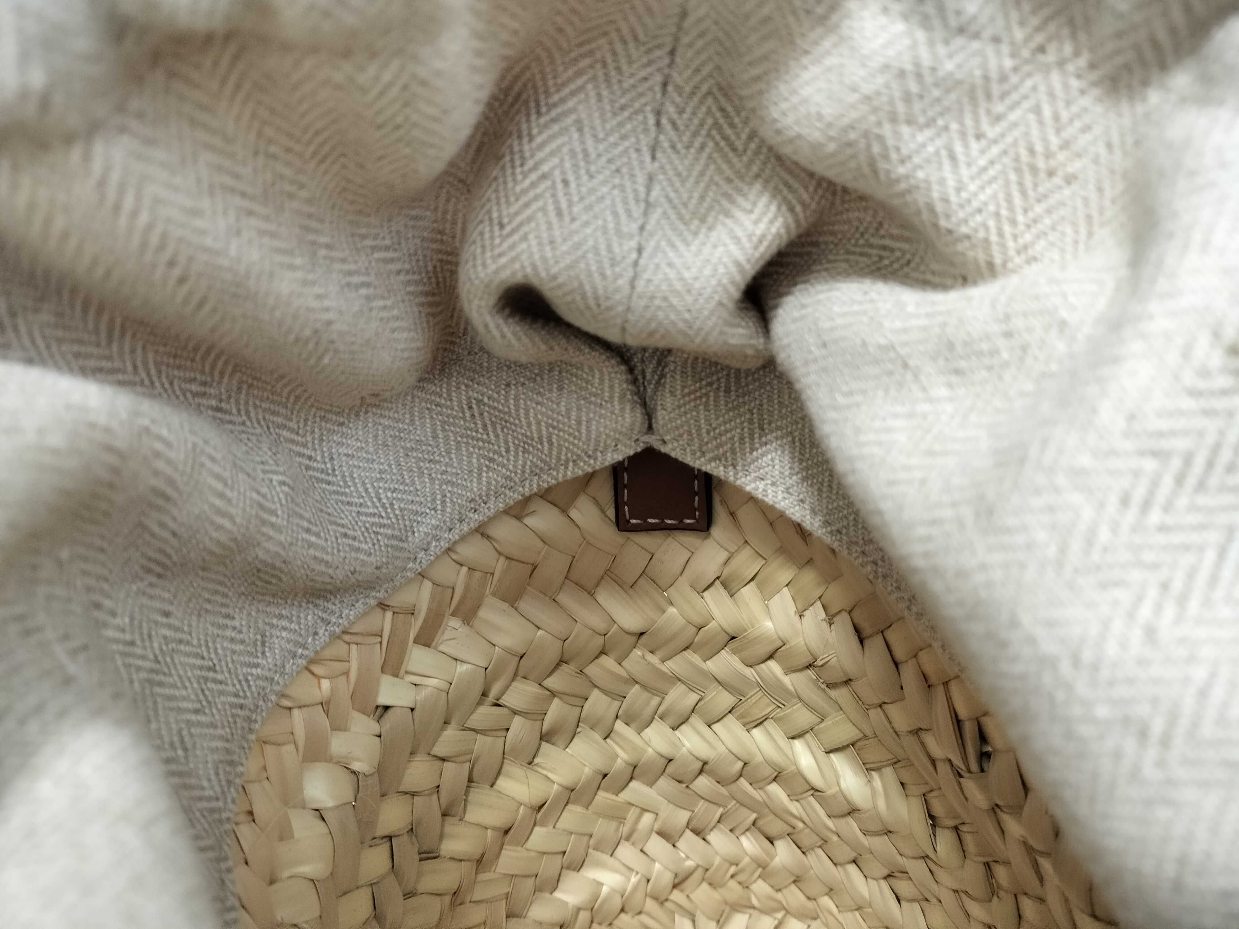 Drawstring Bucket Bag, Raffia x Canvas x Leather, Basket Bag, Beige x Brown, Shoulder Bag — view 8
