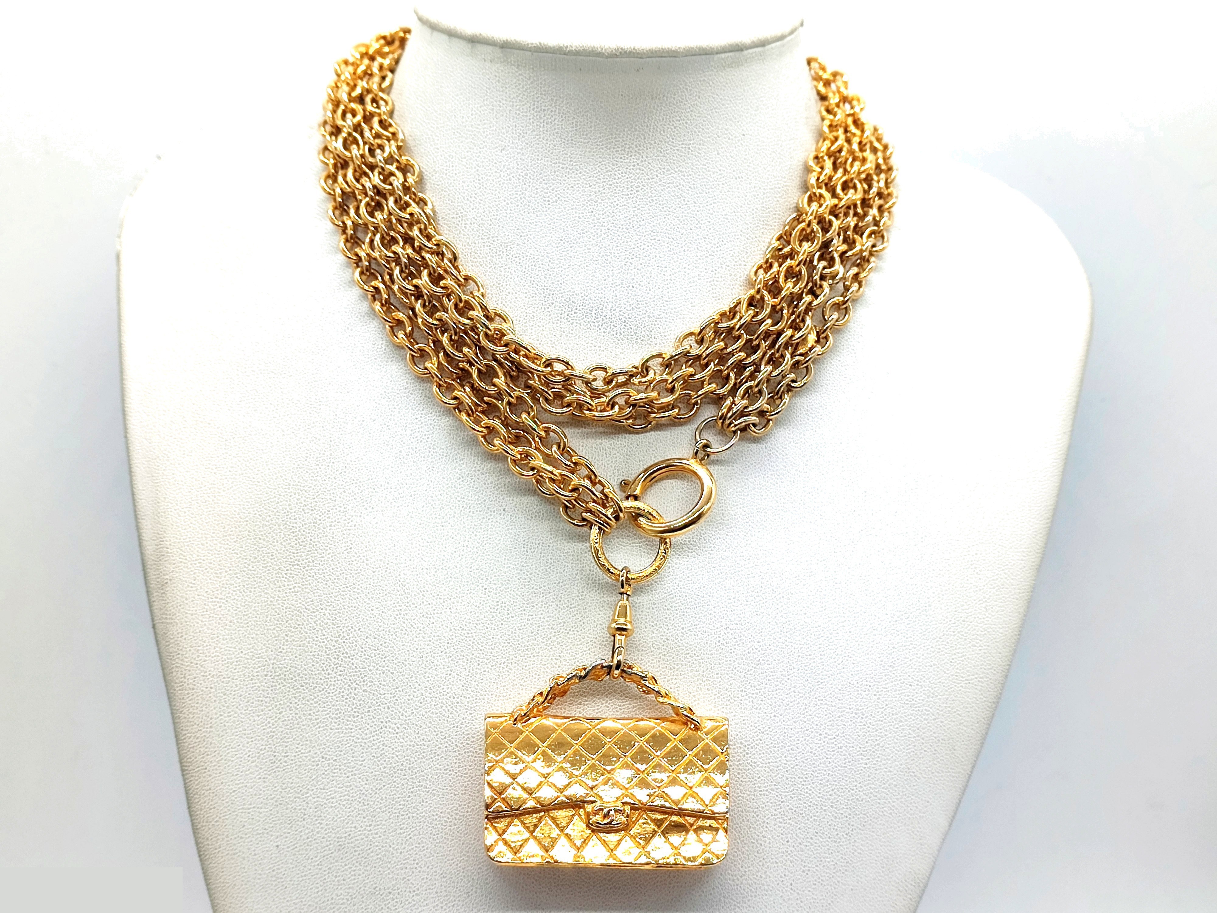 Coco Mark Matelassé Bag Triple Chain Necklace (Neck circumference approximately 89cm)