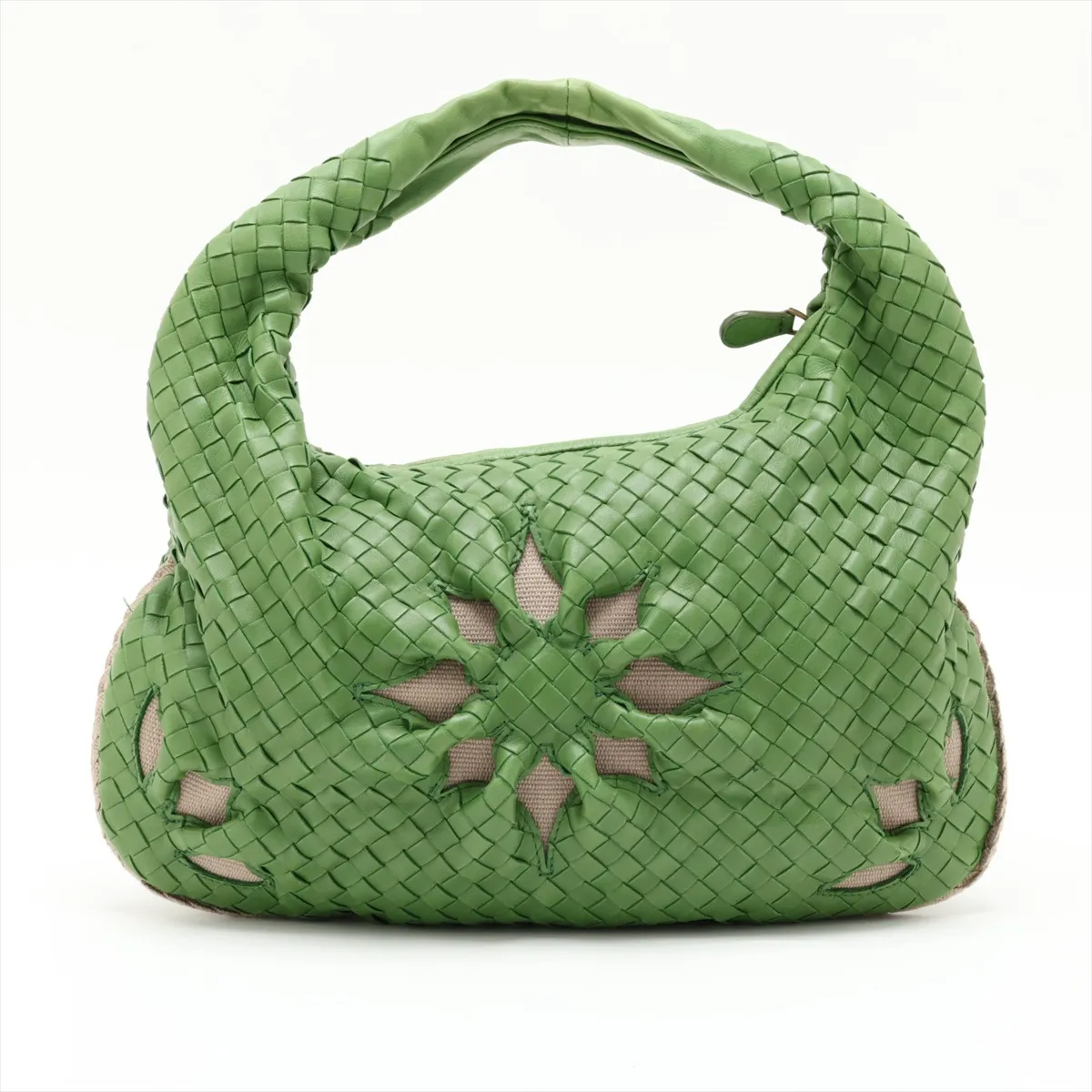 Intrecciato Hobo Leather Shoulder Bag, Green, 115653 — view 2