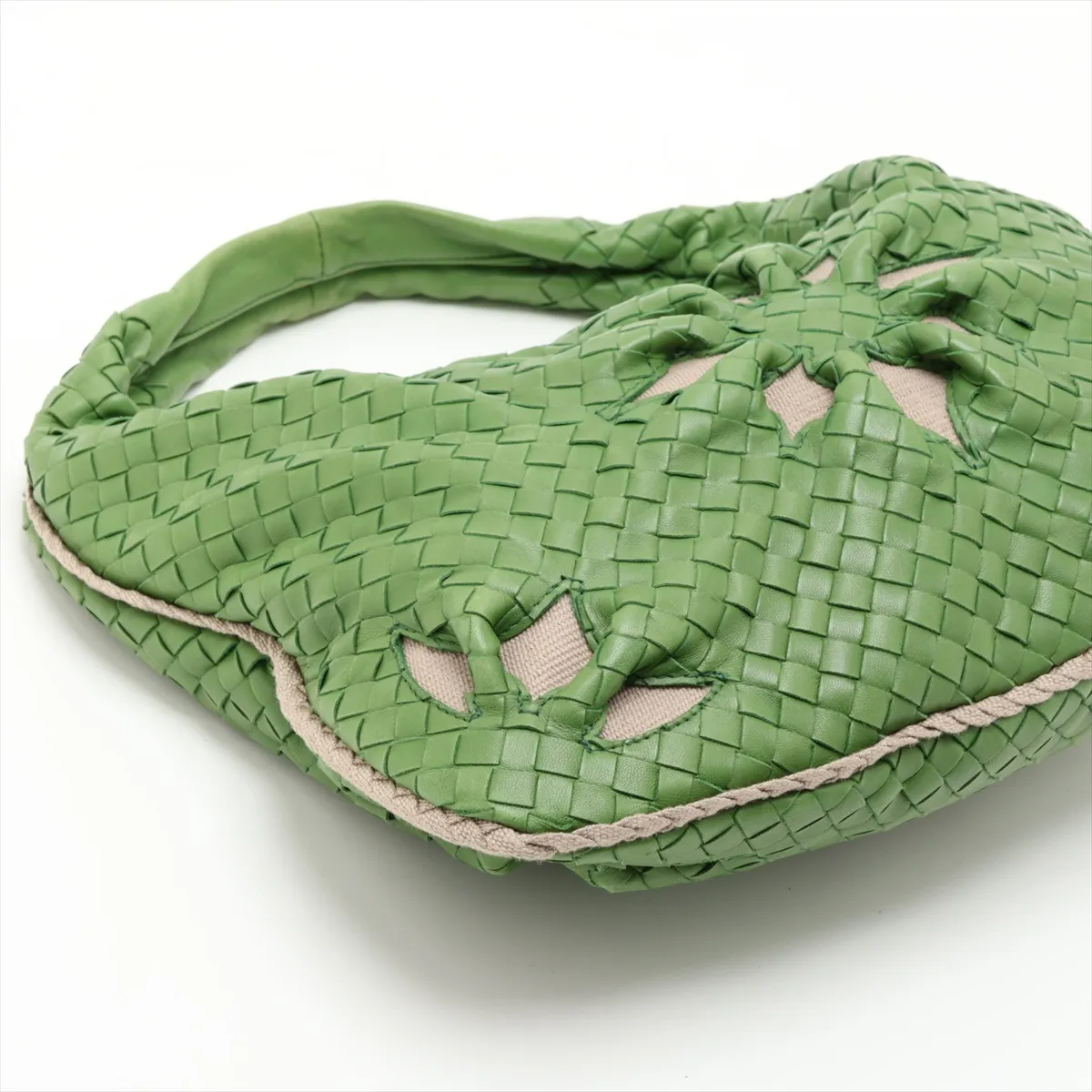 Intrecciato Hobo Leather Shoulder Bag, Green, 115653 — view 4
