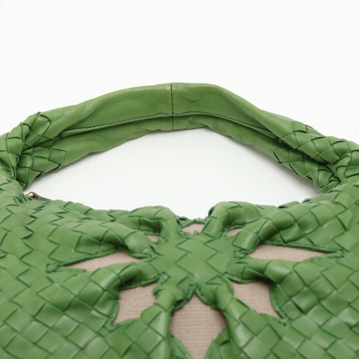 Intrecciato Hobo Leather Shoulder Bag, Green, 115653 — view 6