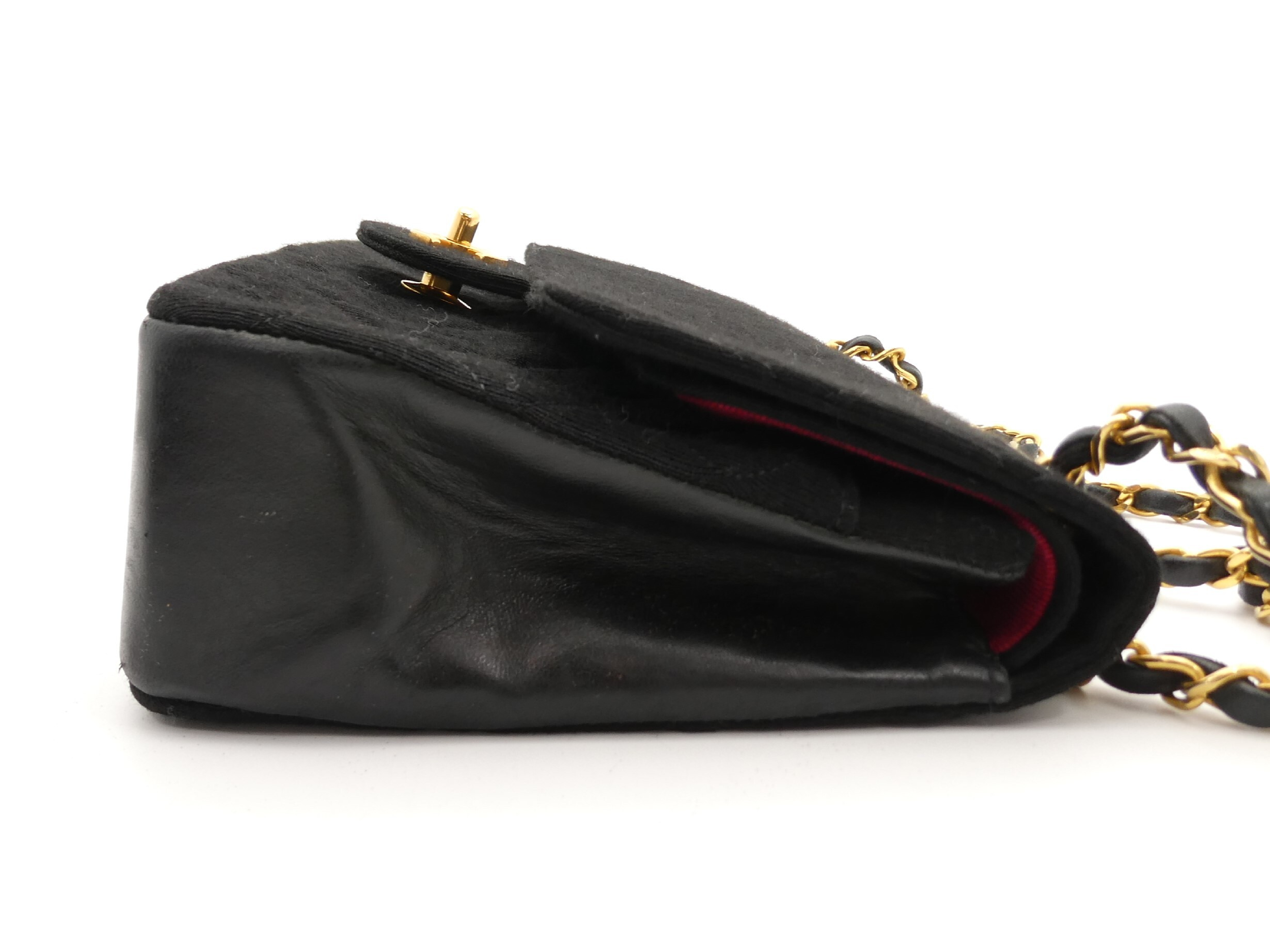 Matelassé Cotton Leather Coco Mark Double Flap Double Chain Shoulder Bag — view 4