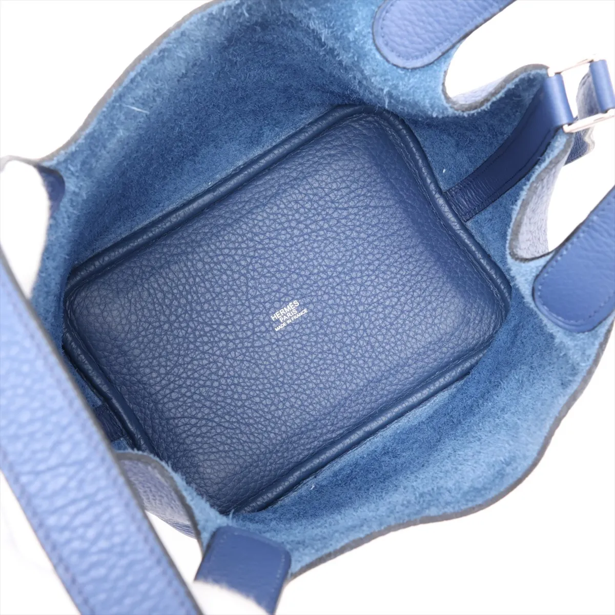 Picotin 18 PM, Taurillon Clemence leather, Blue Brighton, silver hardware, faint engraving. — view 7