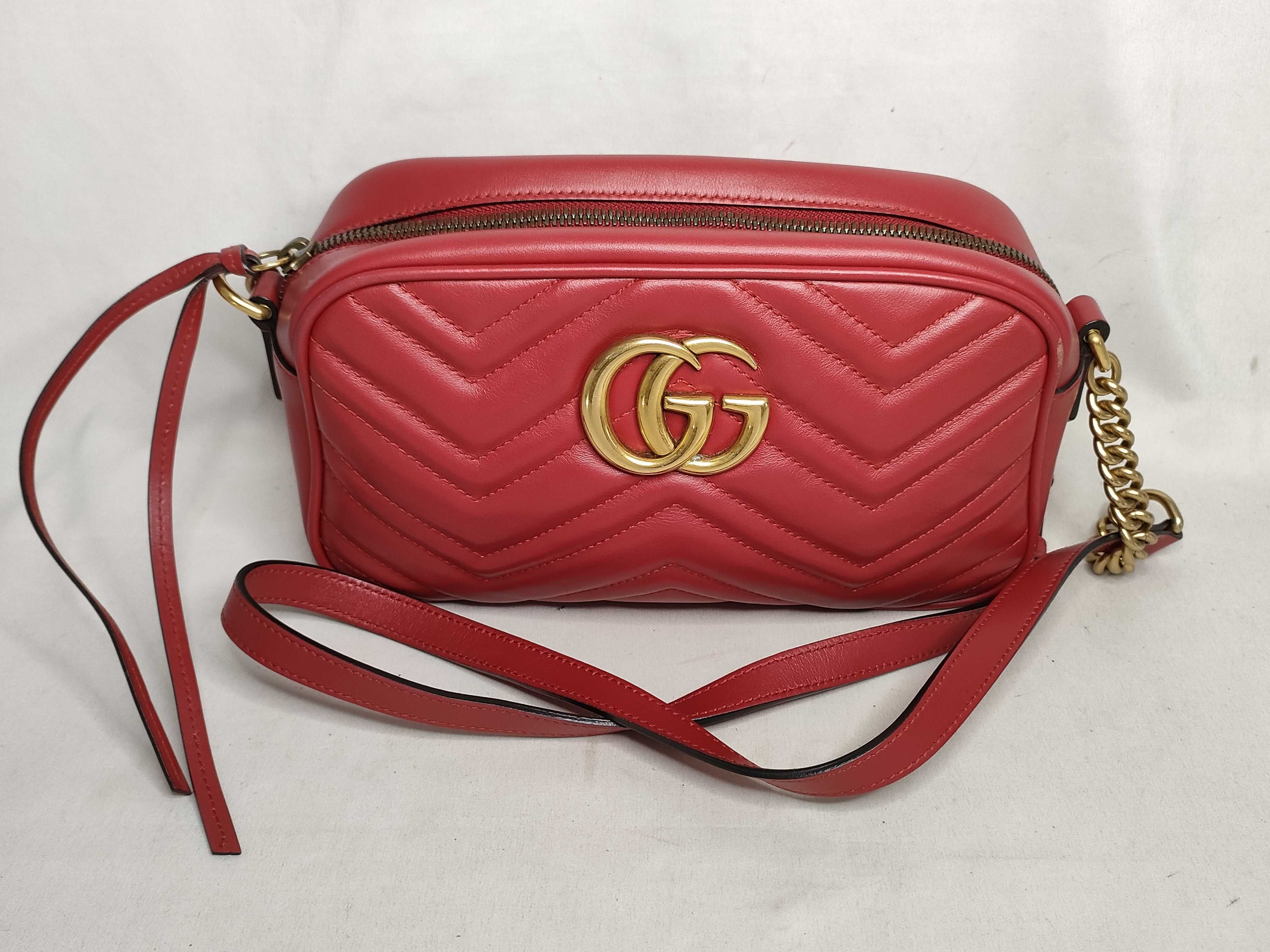 GG Marmont Leather Chain Shoulder Bag, Red, 447632 (Quick Checked)
