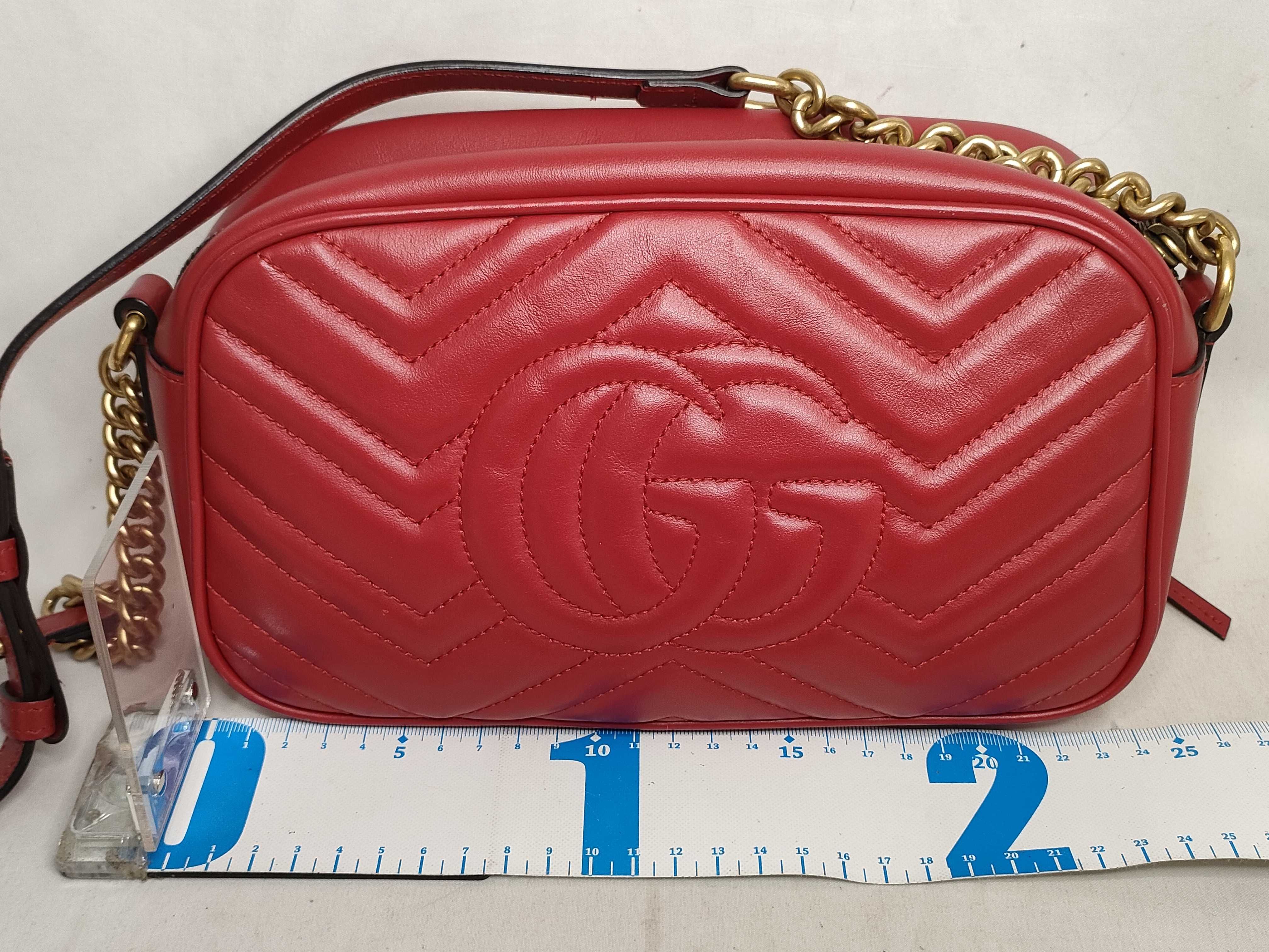 GG Marmont Leather Chain Shoulder Bag, Red, 447632 (Quick Checked) — view 2