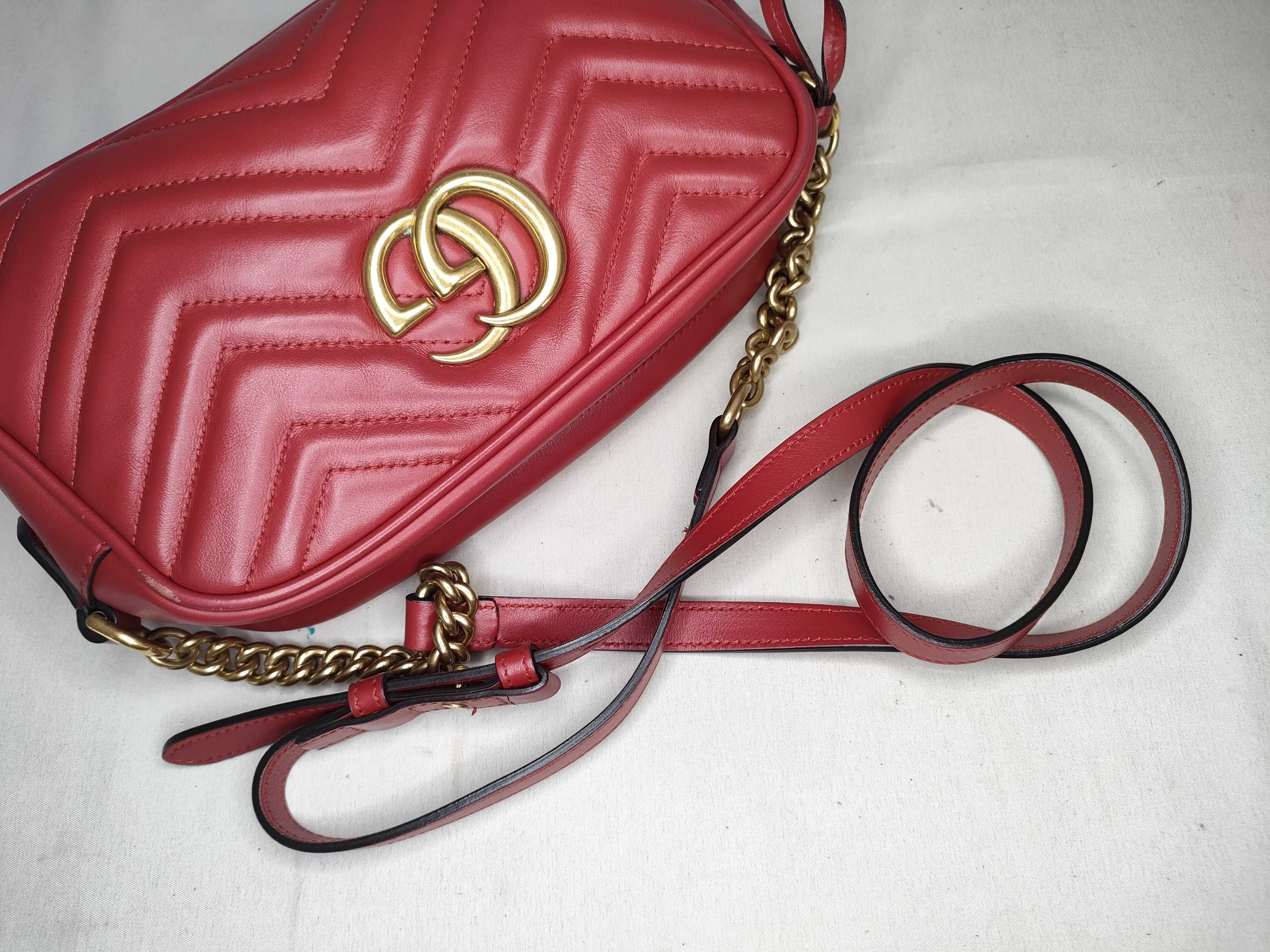 GG Marmont Leather Chain Shoulder Bag, Red, 447632 (Quick Checked) — view 3