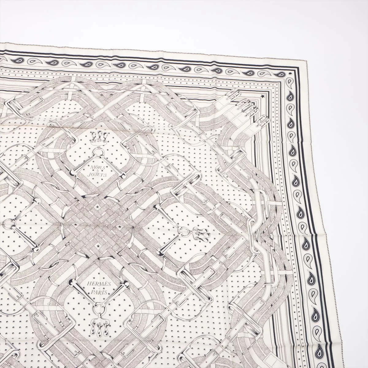 Carre Geant Mors A Jouets Bandana Stole, Cashmere x Silk, Beige, with some wear, — view 3