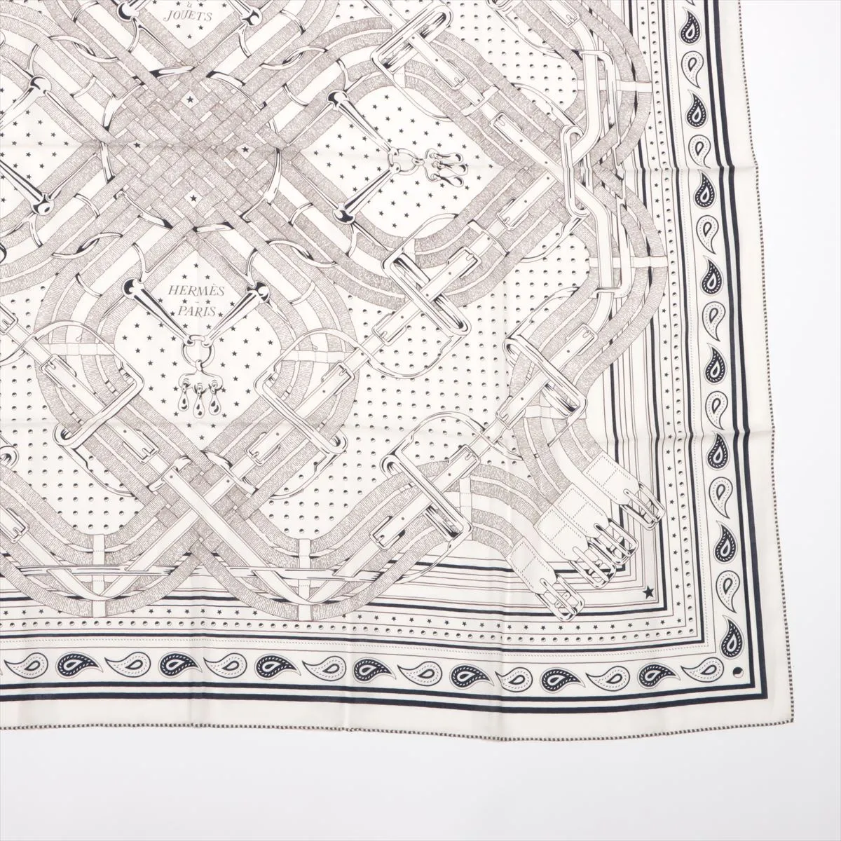 Carre Geant Mors A Jouets Bandana Stole, Cashmere x Silk, Beige, with some wear, — view 4