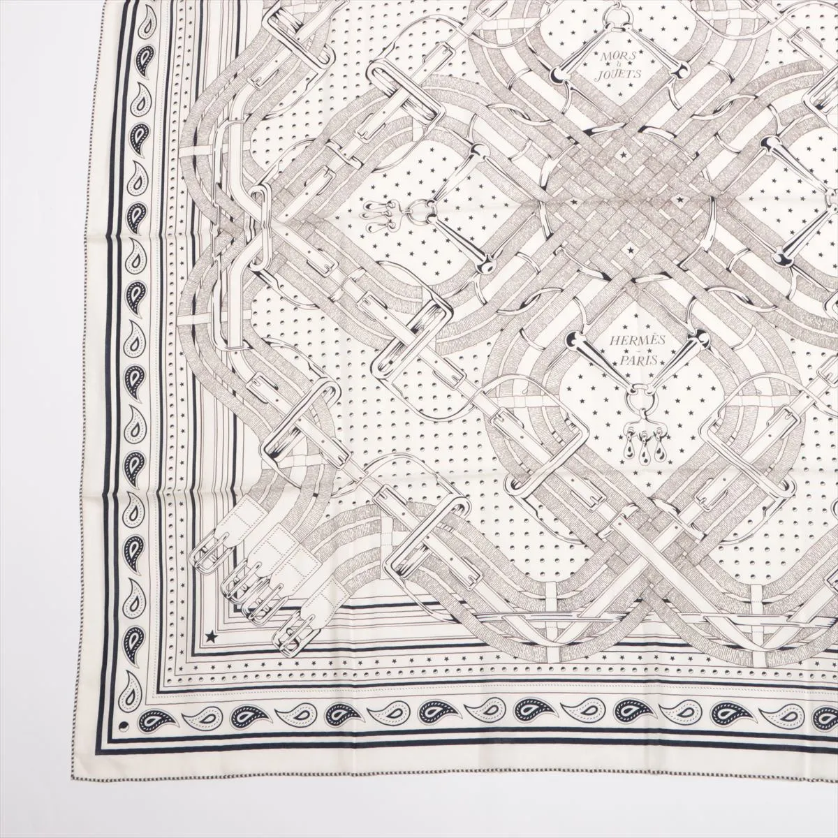 Carre Geant Mors A Jouets Bandana Stole, Cashmere x Silk, Beige, with some wear, — view 5