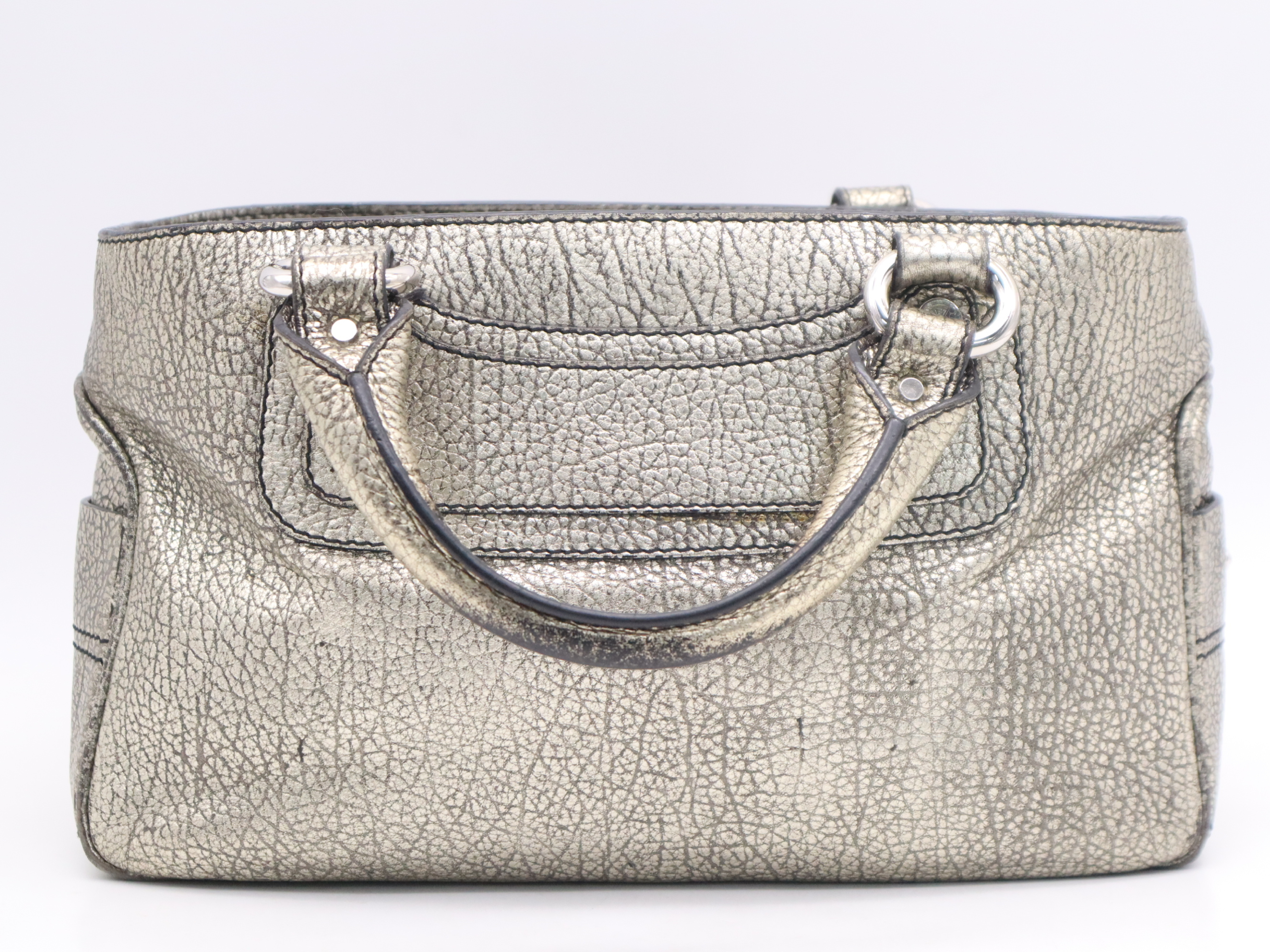 Leather Boogie Bag, Metallic Gold, Silver Hardware, with Dust Bag, Handbag — view 2