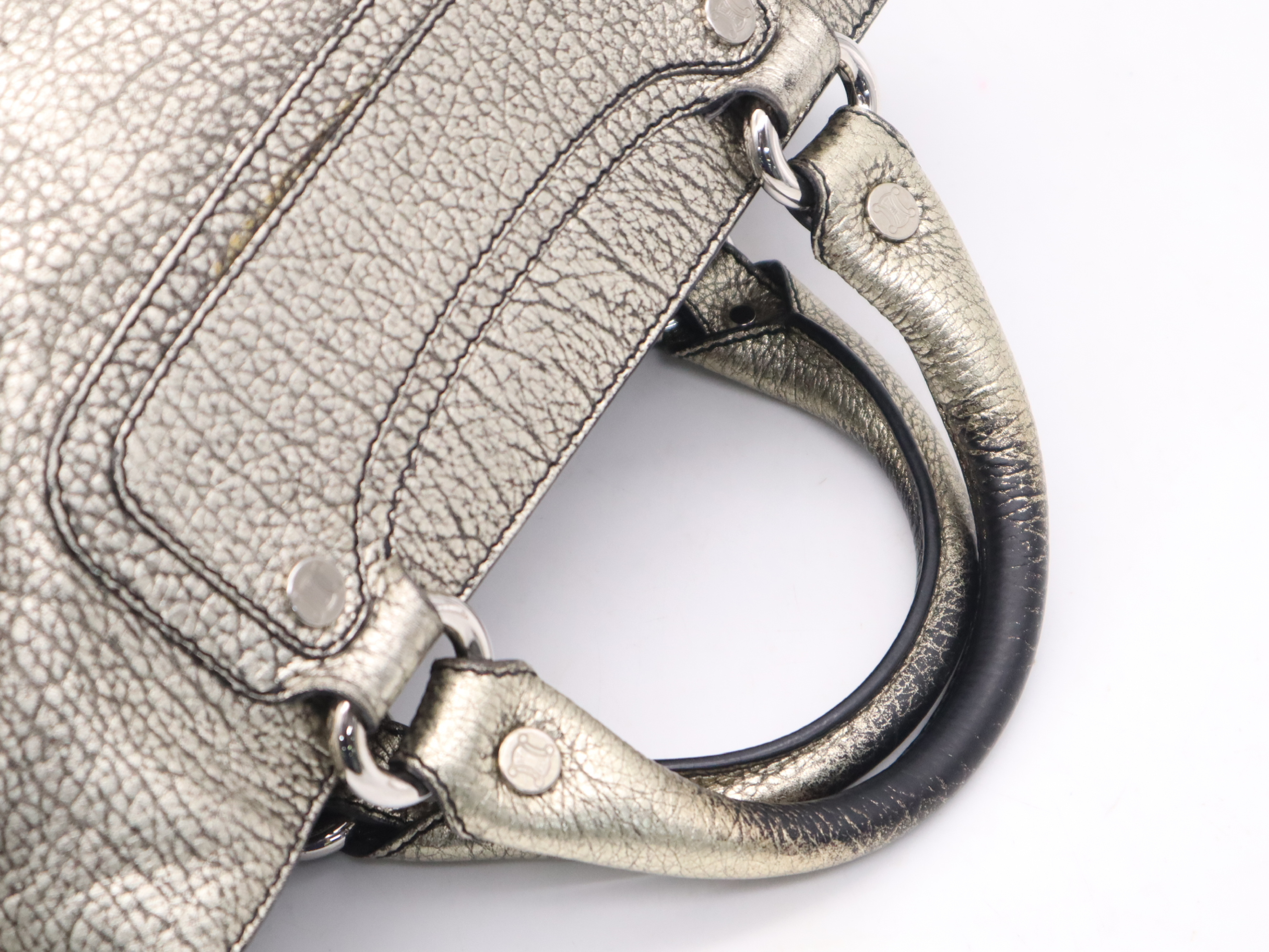 Leather Boogie Bag, Metallic Gold, Silver Hardware, with Dust Bag, Handbag — view 6
