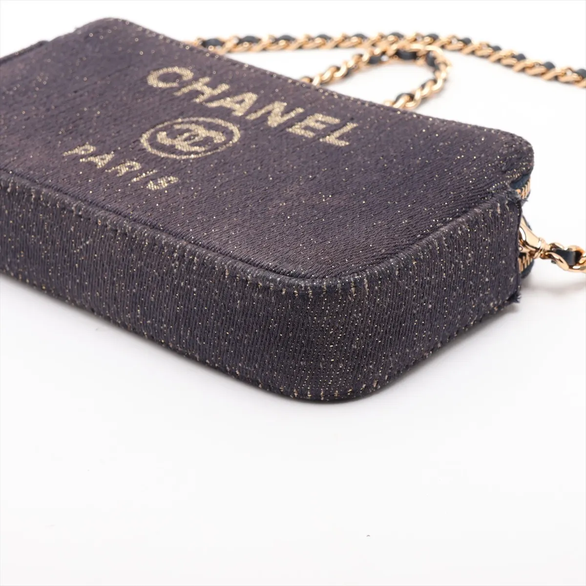 Deauville Canvas Chain Shoulder Bag, Navy, Gold Hardware, 28184607, Serial Number 28 — view 3