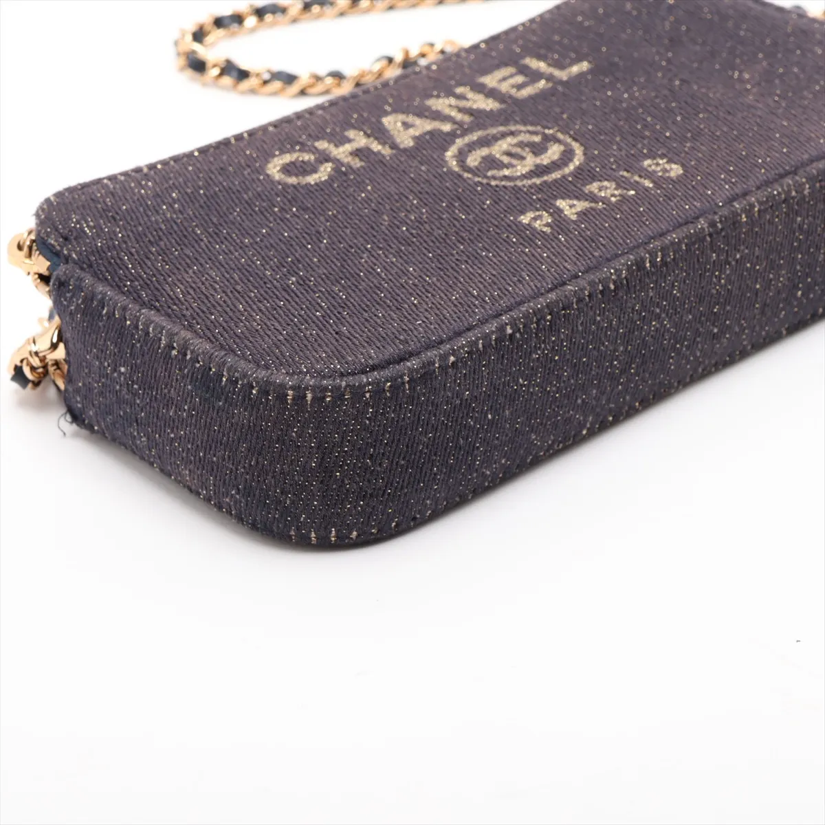 Deauville Canvas Chain Shoulder Bag, Navy, Gold Hardware, 28184607, Serial Number 28 — view 4