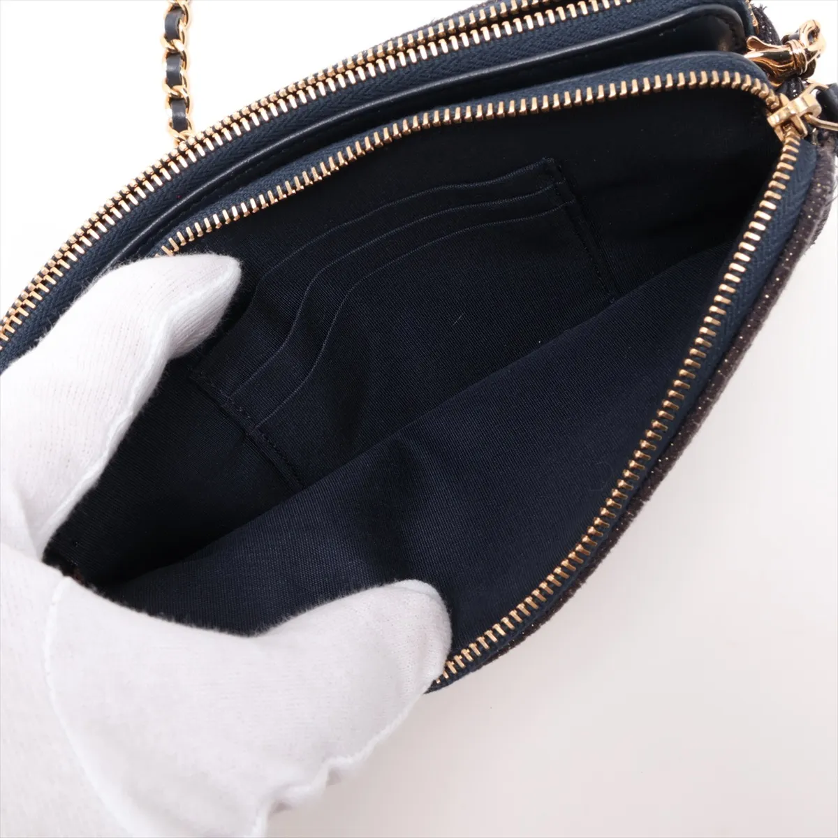 Deauville Canvas Chain Shoulder Bag, Navy, Gold Hardware, 28184607, Serial Number 28 — view 6
