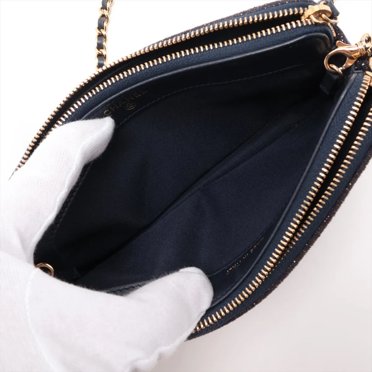 Deauville Canvas Chain Shoulder Bag, Navy, Gold Hardware, 28184607, Serial Number 28 — view 7